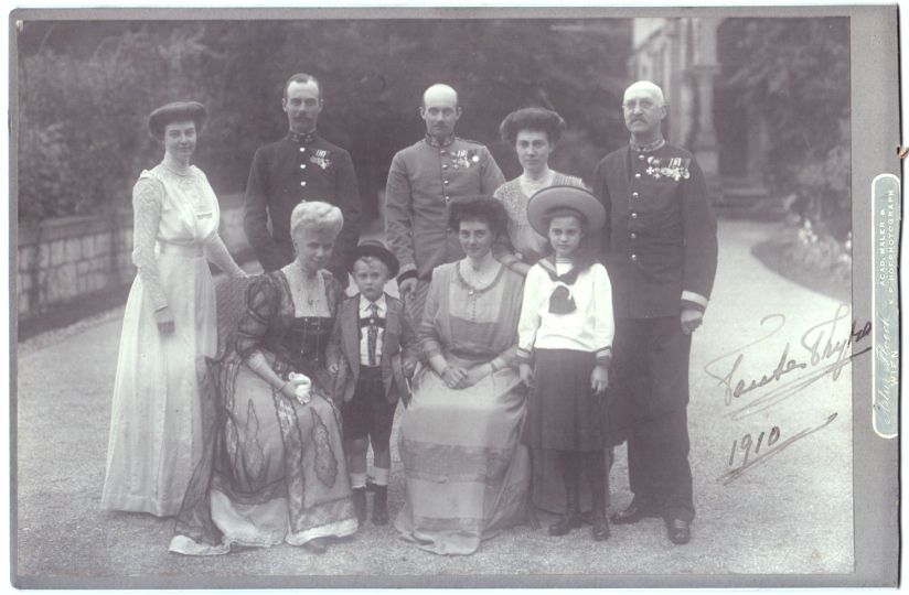 (1853-1933, sister of Queen Alexandra and the Tsarina, third daughter of Christian IX of Denmark, Duchess of Cumberland), her husband ERNST AUGUST (K.G., Crown Prince, 1845-1923, head of the House of Hanover and 3rd Duke of Cumberland), their eldest son GEORG WILHELM (1880-1912), their daughters ALEXANDRA (1882-1963) with her husband, 1904, FRIEDRICH FRANZ IV (1882-1945, Grand Duke of Mecklenburg Schwerin, 1897-1918), OLGA (1884-1958) and MARIE LOUISE (1879-1948, wife, 1900, of Prince Max von Baden, German Chancellor) with her children BERTHOLD (1906-1963, husband, 1931, of Prince Philip's sister Theodora) and MARIE ALEXANDRA (1902-1944, wife, 1924, of Prince Wolfgang of Hesse) — Sophie Dupré Autographs