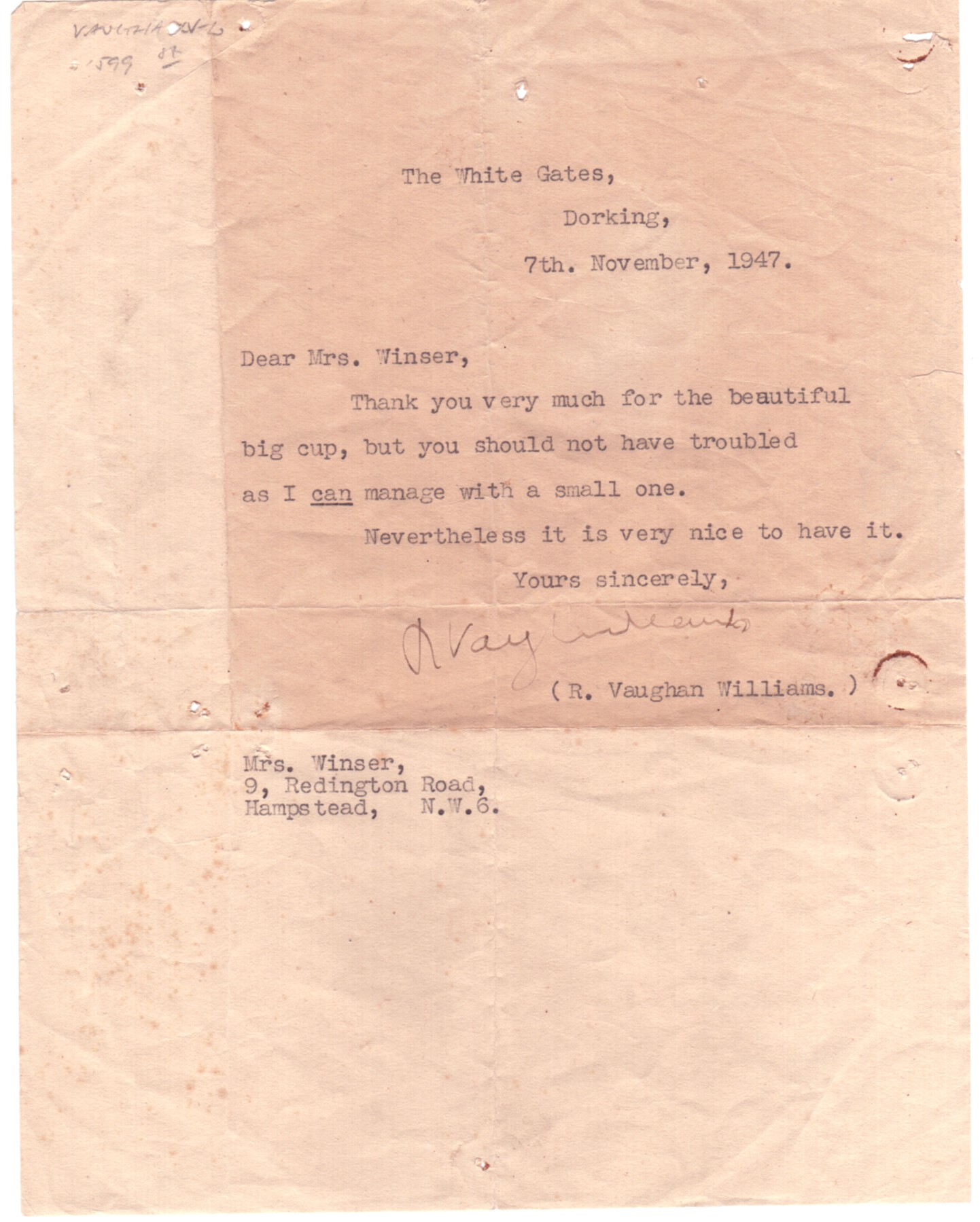 (Ralph, 1872-1958, Composer) — Sophie Dupré Autographs