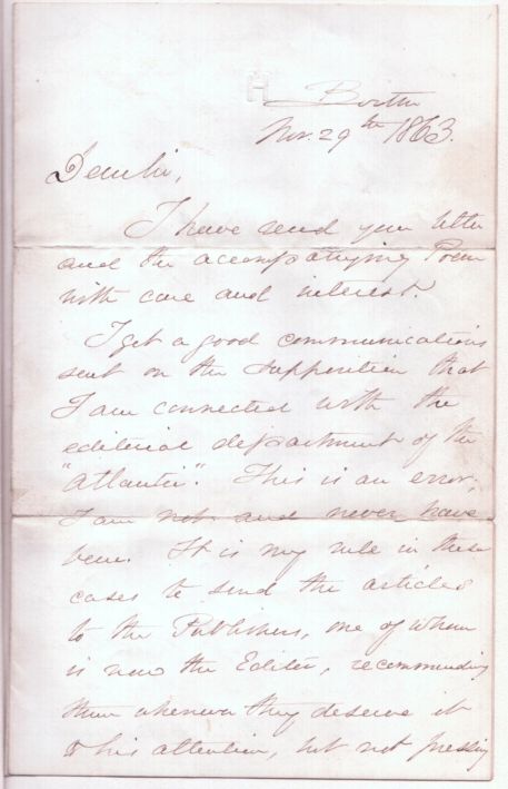(Oliver Wendell, 1809-1894, American Writer) — Sophie Dupré Autographs