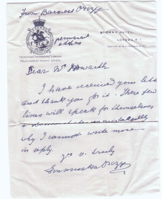(Baroness Emmuska, 1865-1947, Author of 'The Scarlet Pimpernel') — Sophie Dupré Autographs