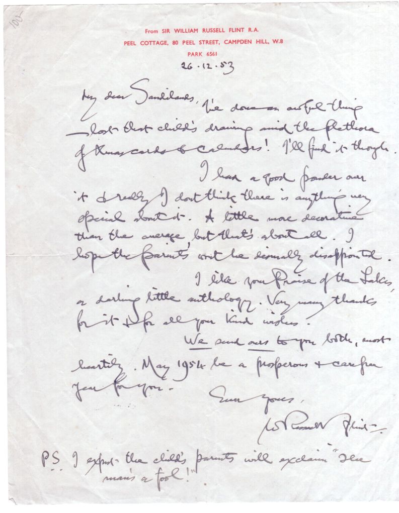 (Sir William Russell, R.A., 1880-1969, Artist and Illustrator) — Sophie Dupré Autographs
