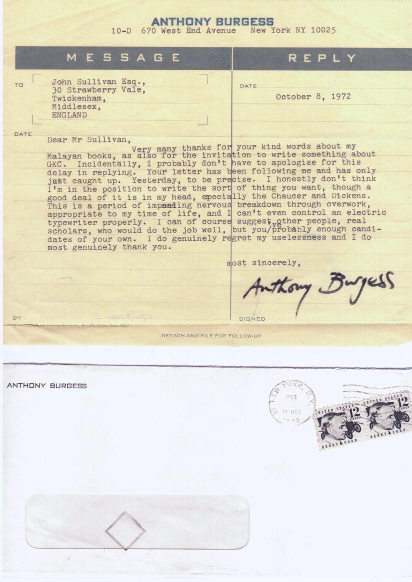 (Anthony, 1917-1993, Writer and Composer, Author of 'A Clockwork Orange') — Sophie Dupré Autographs