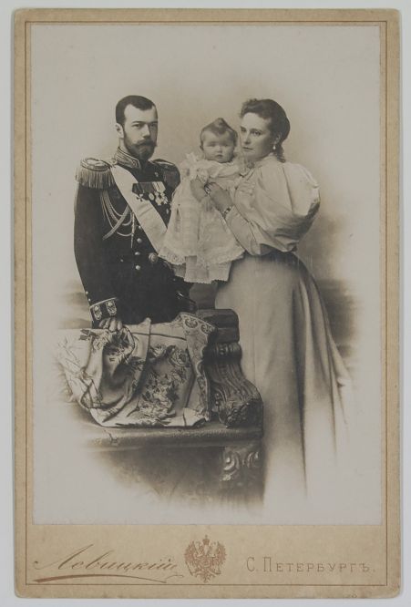 (1868-1918, Tsar of Russia from 1894, Assassinated after the Revolution), ALEXANDRA FEODOROVNA (1872-1918, the Tsarina) with their daughter OLGA (1895-1918, Grand Duchess)] — Sophie Dupré Autographs