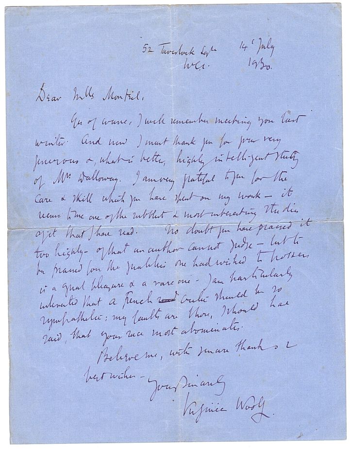 (Virginia, 1882-1941, Novelist, Critic & Essayist) — Sophie Dupré Autographs
