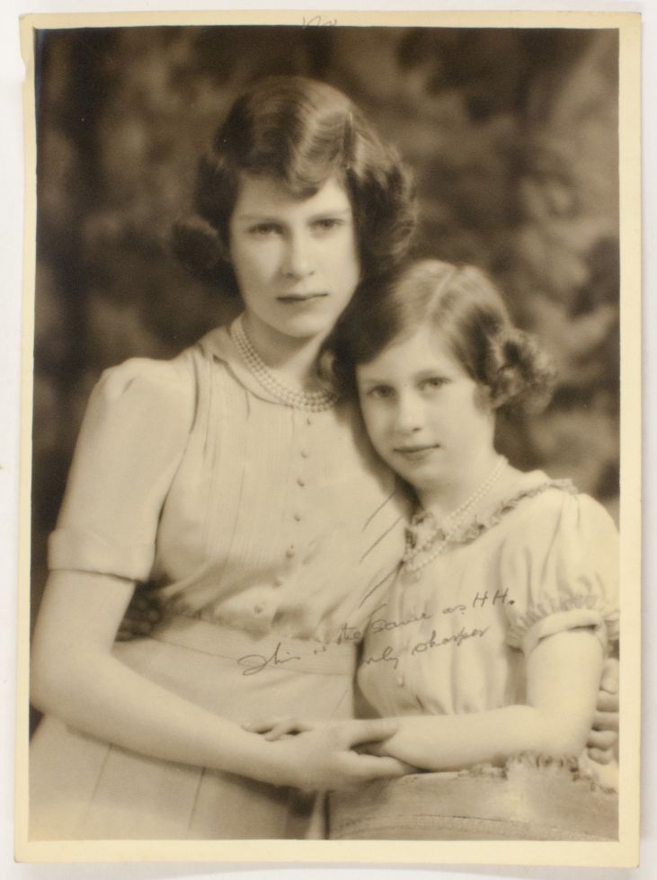 (1926-2022, Longest Serving Monarch of Great Britain) and her sister Princess MARGARET (Rose, 1930-2002, Countess of Snowdon) — Sophie Dupré Autographs