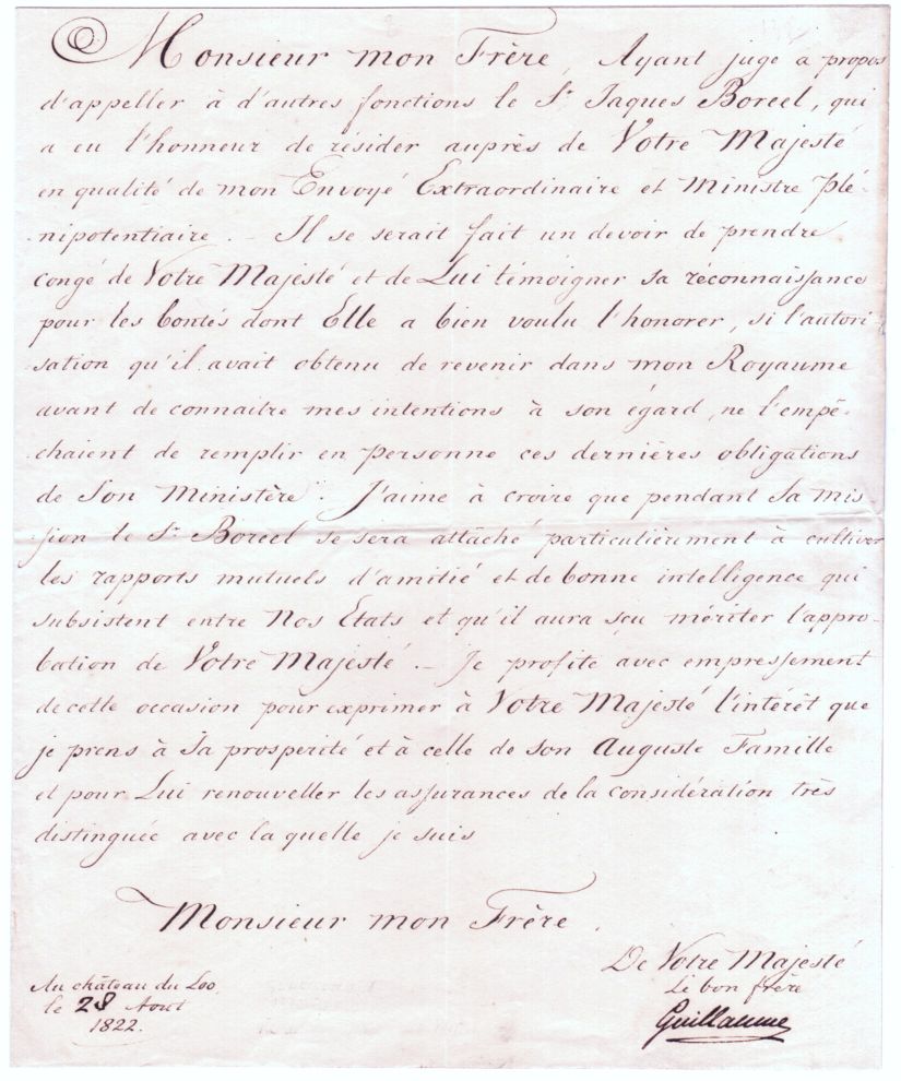 (1772-1848, Sovereign Prince of Orange and King of the Netherlands 1813-1840) — Sophie Dupré Autographs