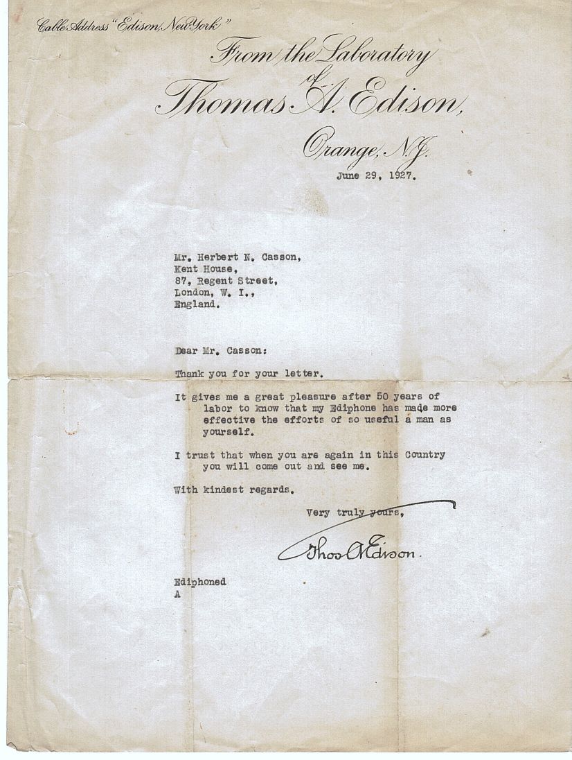 (Thomas Alva, 1847-1931, American Inventor of the Phonograph) — Sophie Dupré Autographs