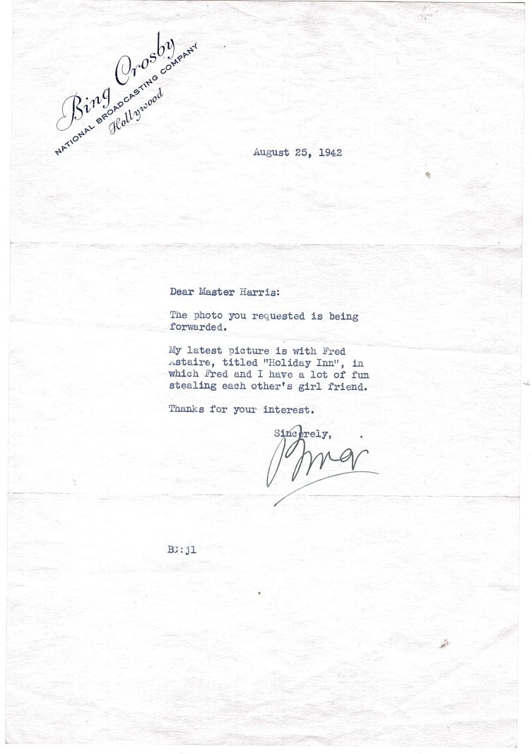(Bing, 1904-1977, American Singer & Actor) — Sophie Dupré Autographs