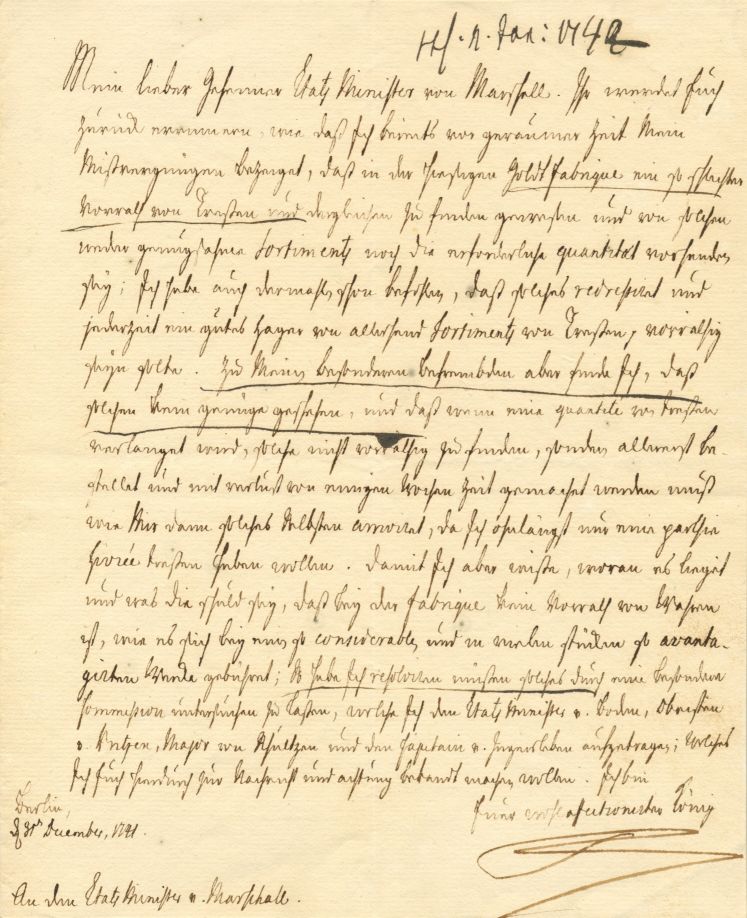 (The Great, 1712-1786, from 1740 King of Prussia) — Sophie Dupré Autographs