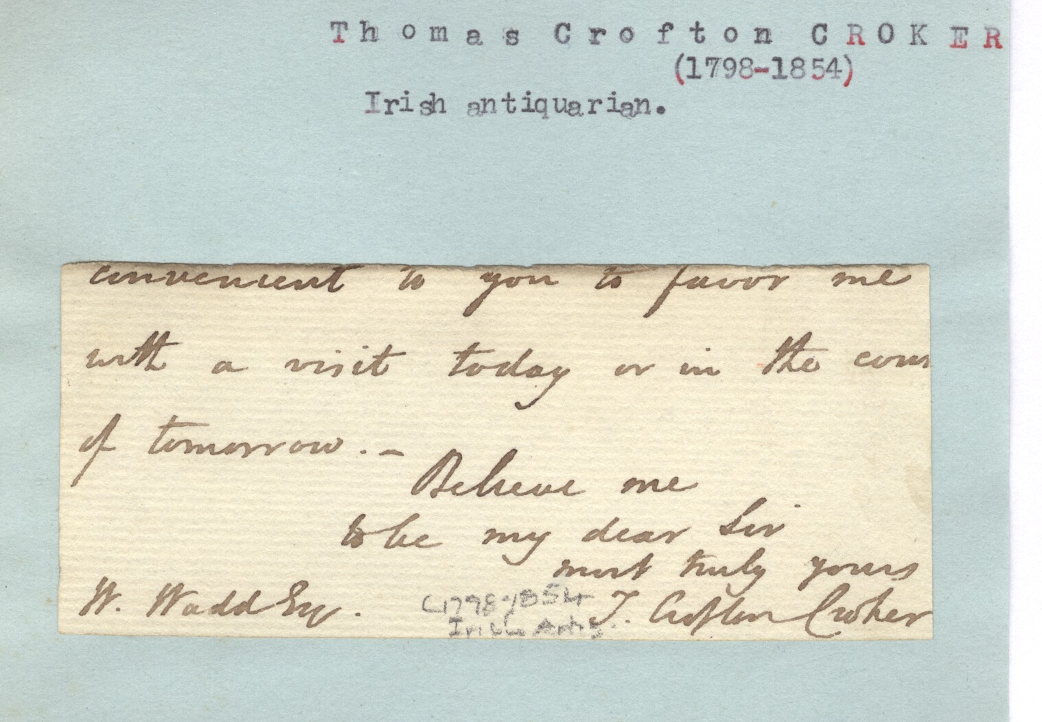 (Thomas Crofton, 1798-1854, Irish Folklorist) — Sophie Dupré Autographs