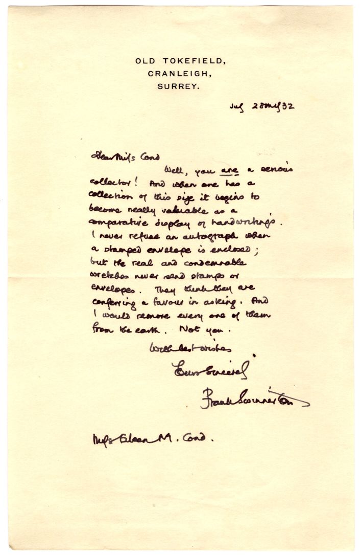(Frank Arthur, 1884-1982, novelist and writer) — Sophie Dupré Autographs