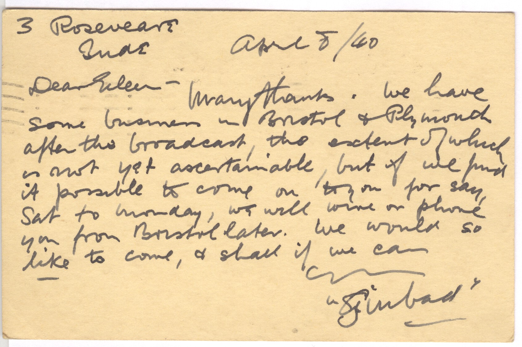 (Pen-name of Aylward Edward Dingle, 1876-1947, mariner, writer and broadcaster) — Sophie Dupré Autographs
