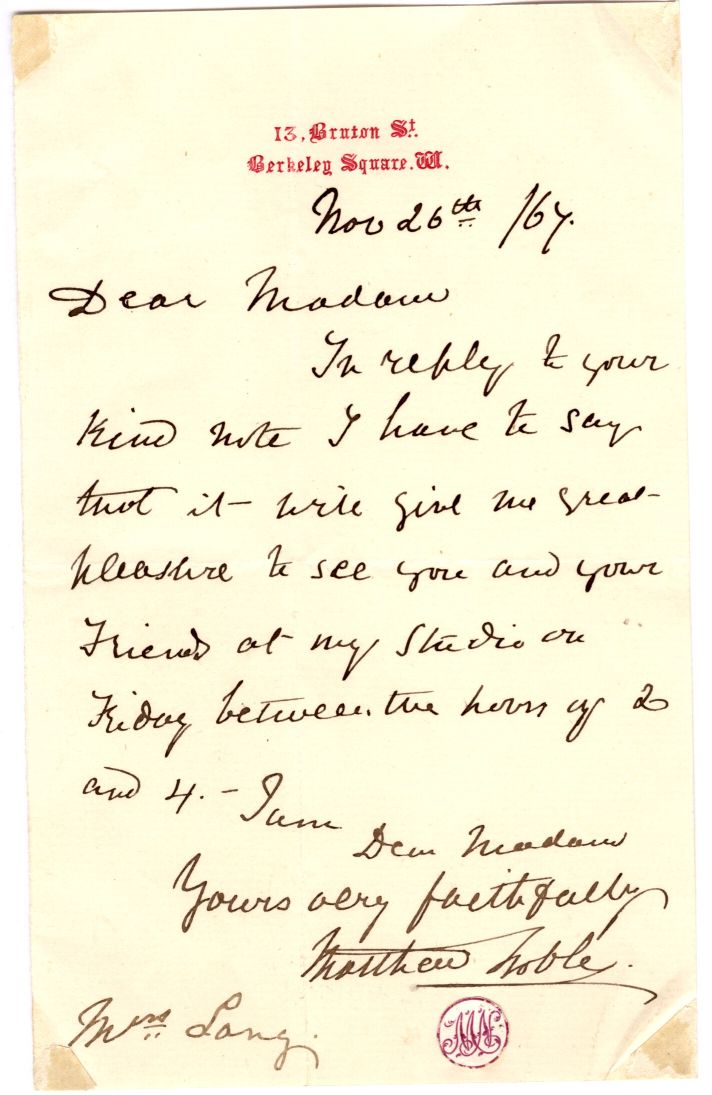 (Matthew, 1818-1876, Portrait Sculptor) — Sophie Dupré Autographs