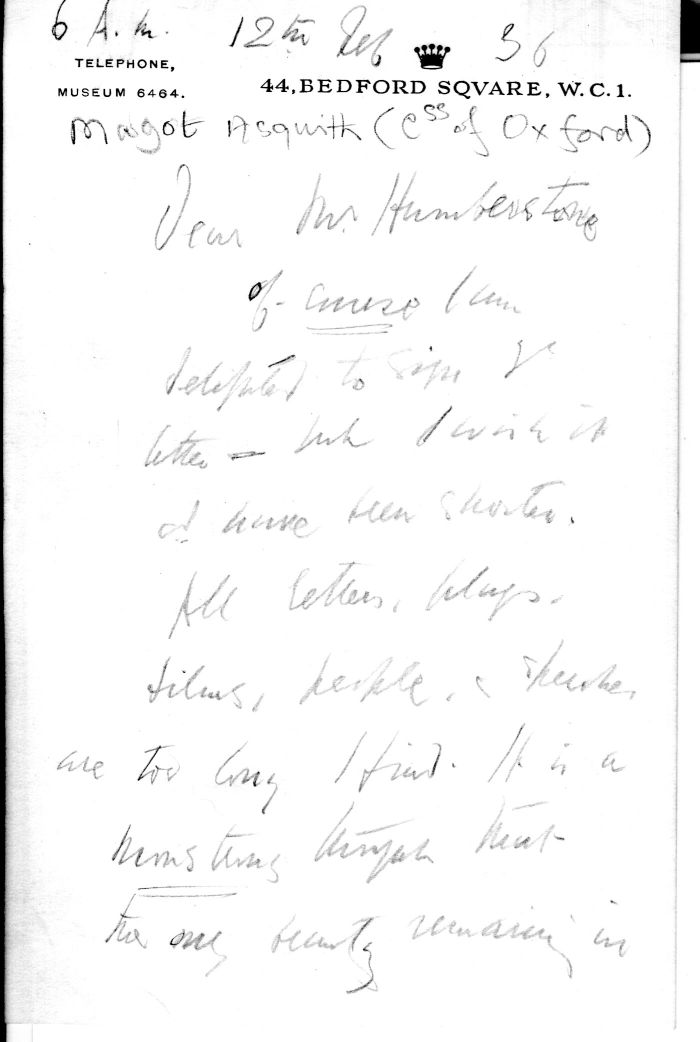 (Margot, Countess of Oxford & Asquith, 1864-1945, wife of the Prime Minister) — Sophie Dupré Autographs