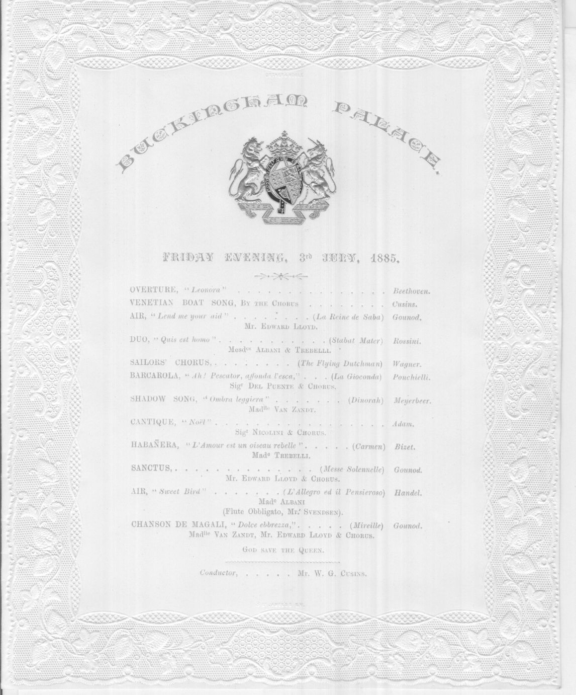 Fine programme for an evening concert at the Palace, — Sophie Dupré Autographs