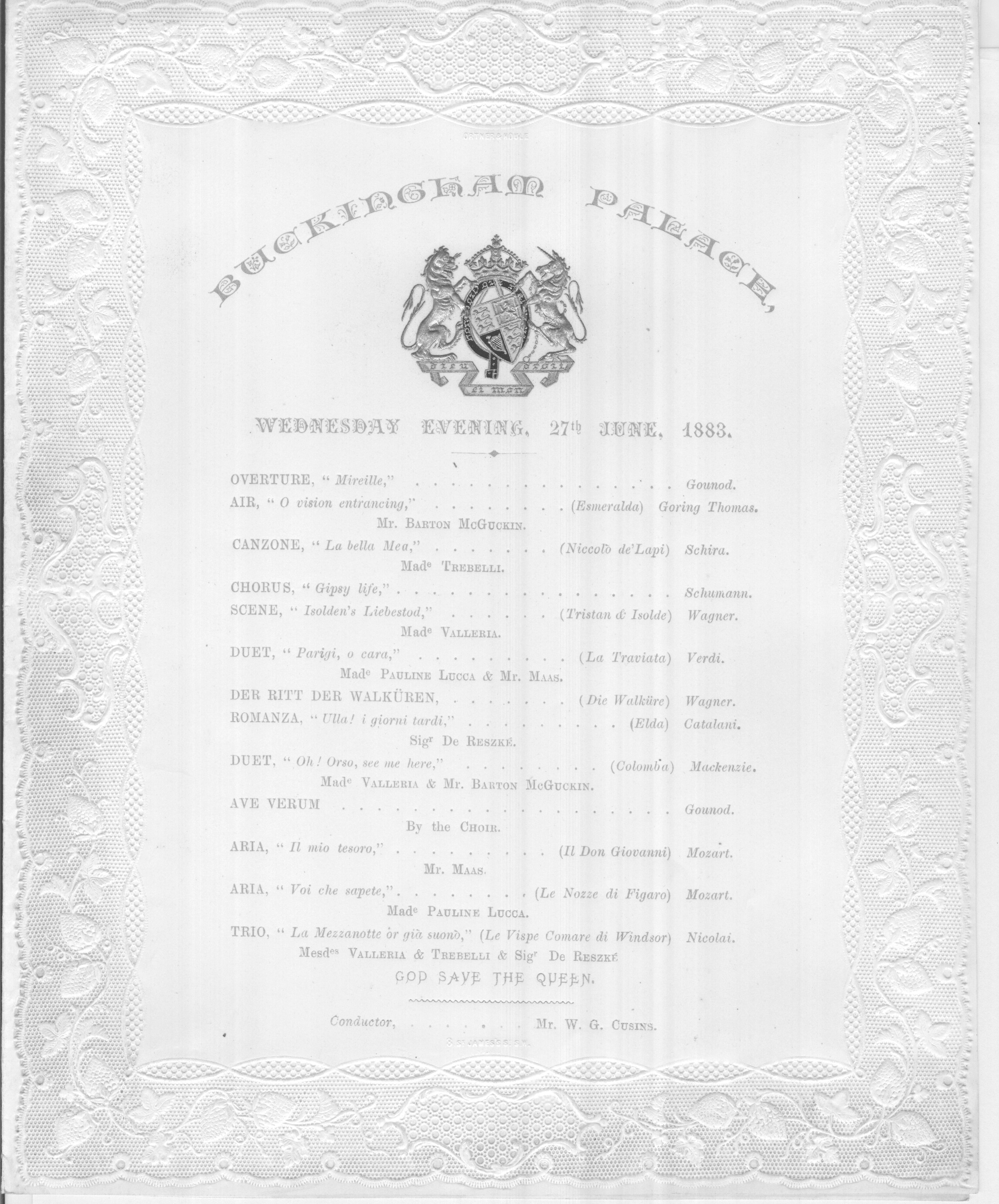 Beautiful programme for an evening concert at the Palace, — Sophie Dupré Autographs