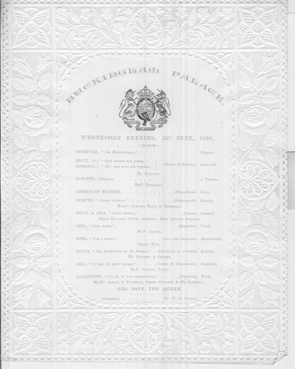 Fine programme for an evening concert at the Palace, — Sophie Dupré Autographs