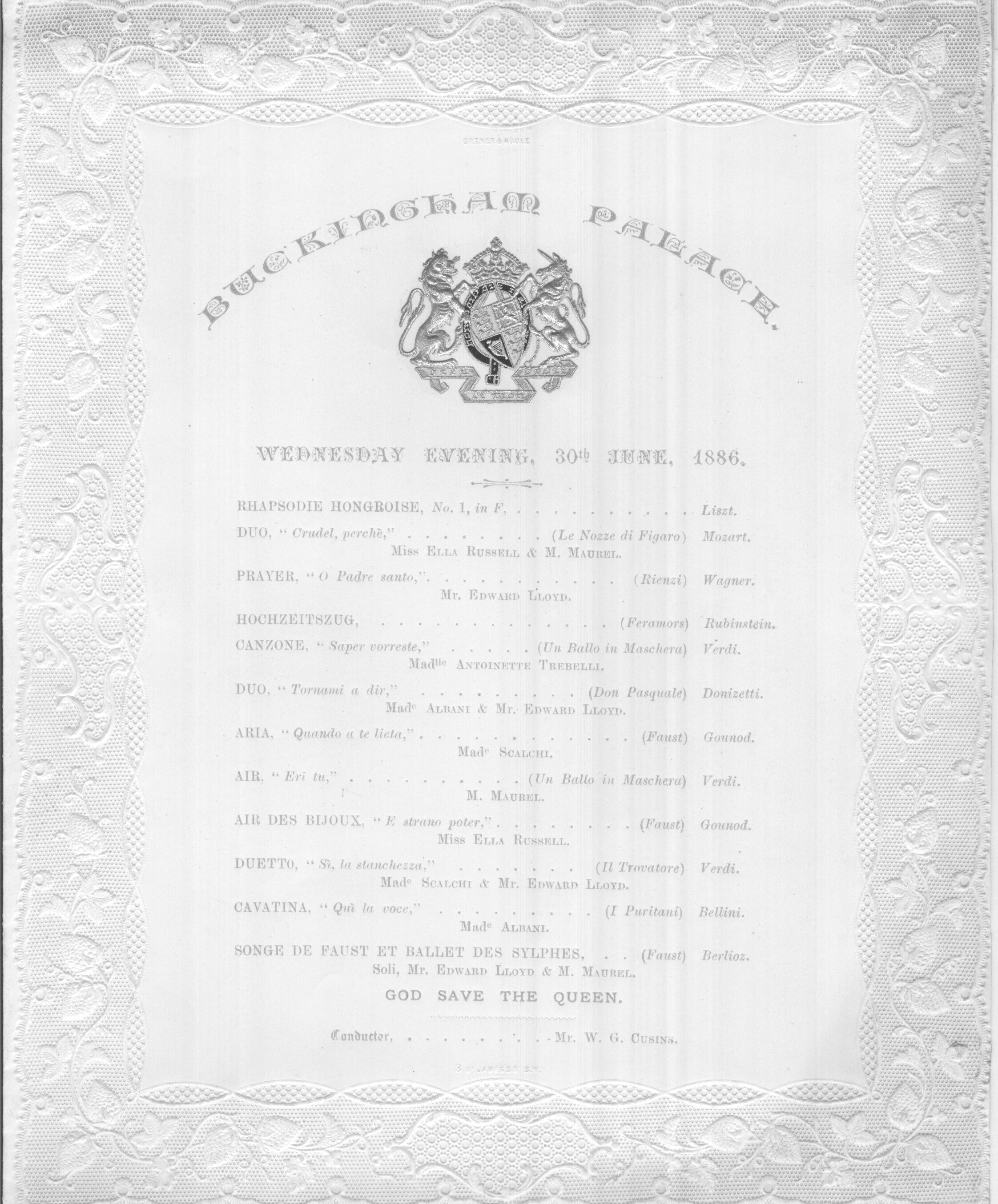 Beautiful programme for an evening concert at the Palace, — Sophie Dupré Autographs