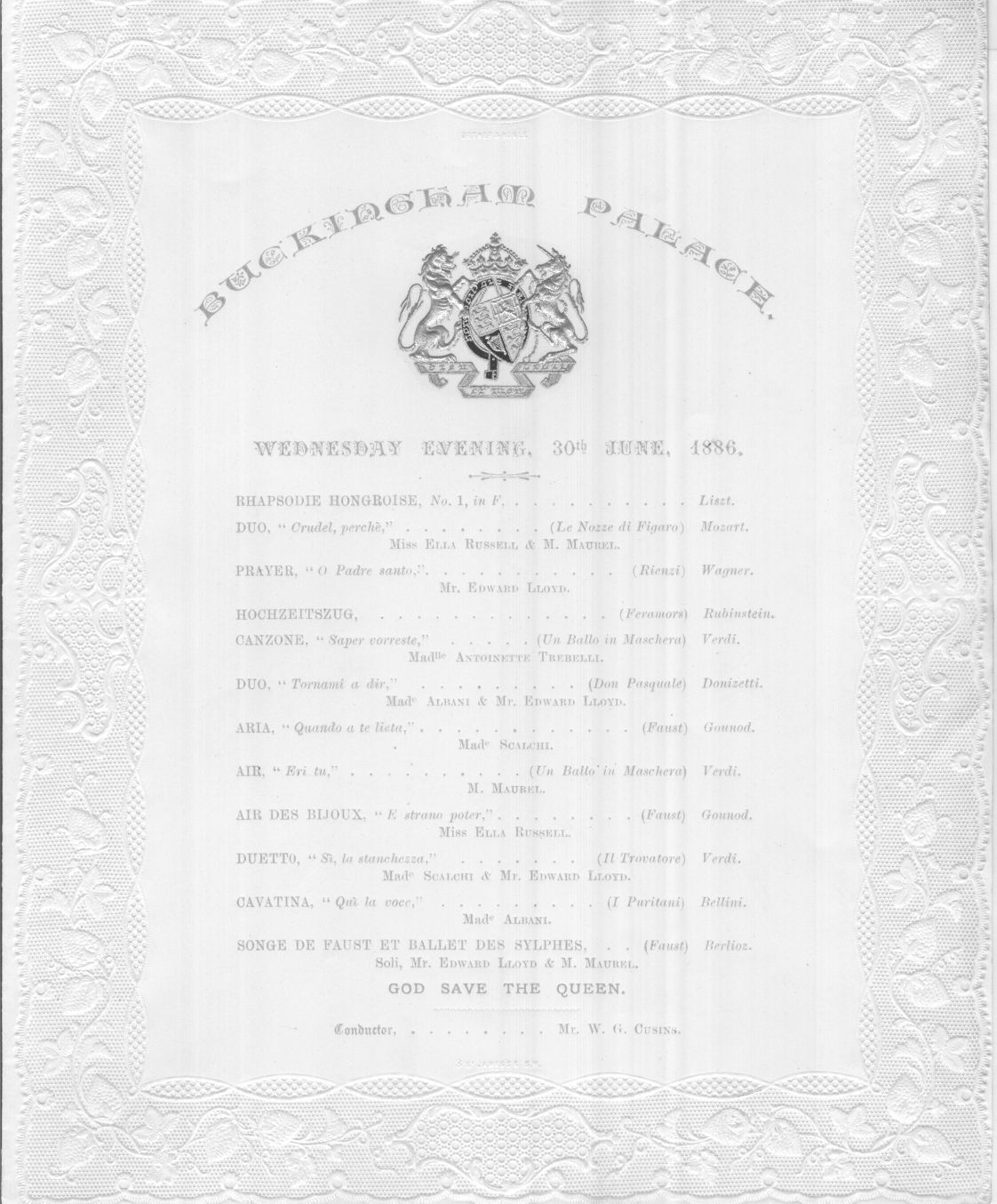 Beautiful programme for an evening concert at the Palace, — Sophie Dupré Autographs