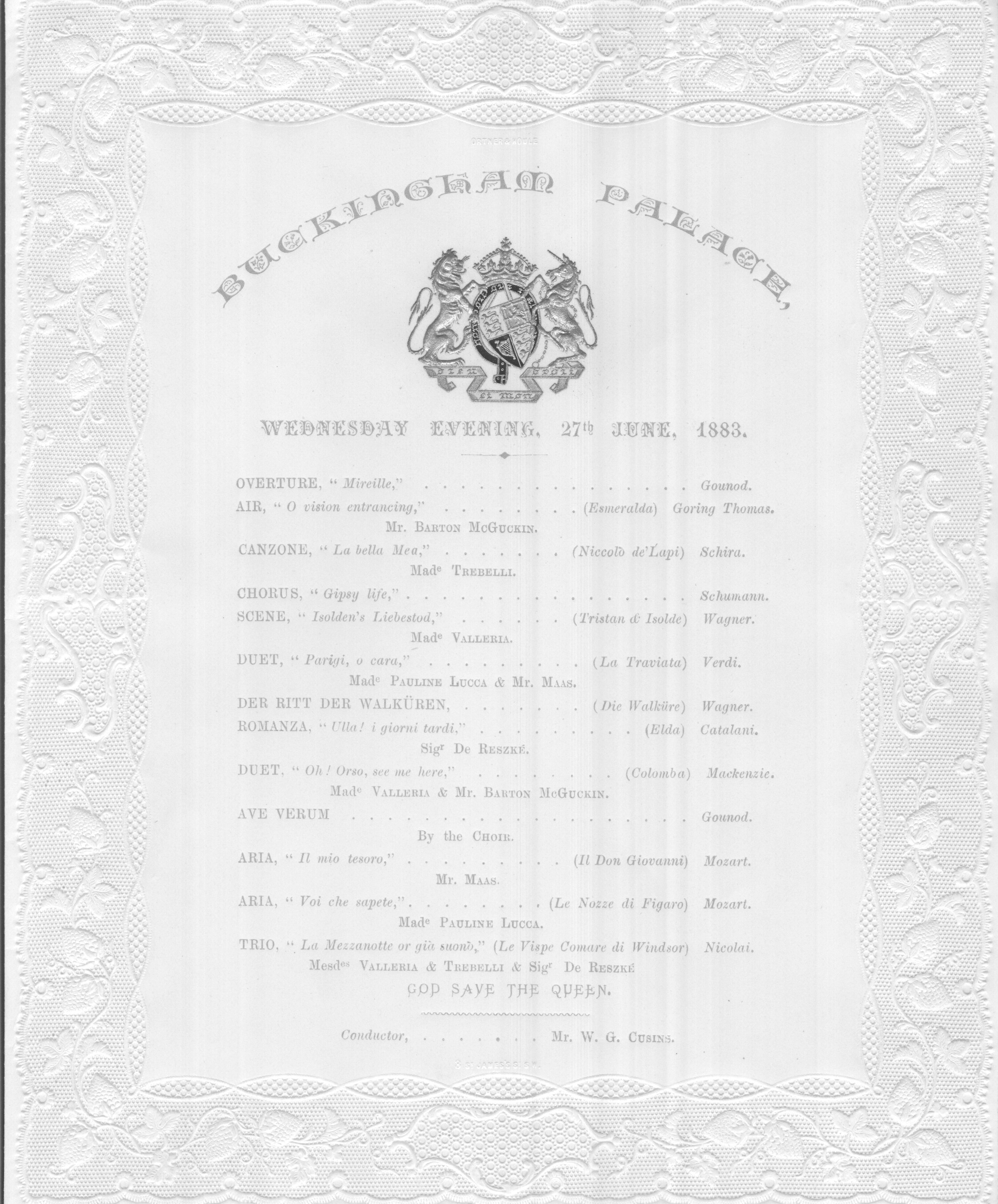 Beautiful programme for an evening concert at the Palace, — Sophie Dupré Autographs