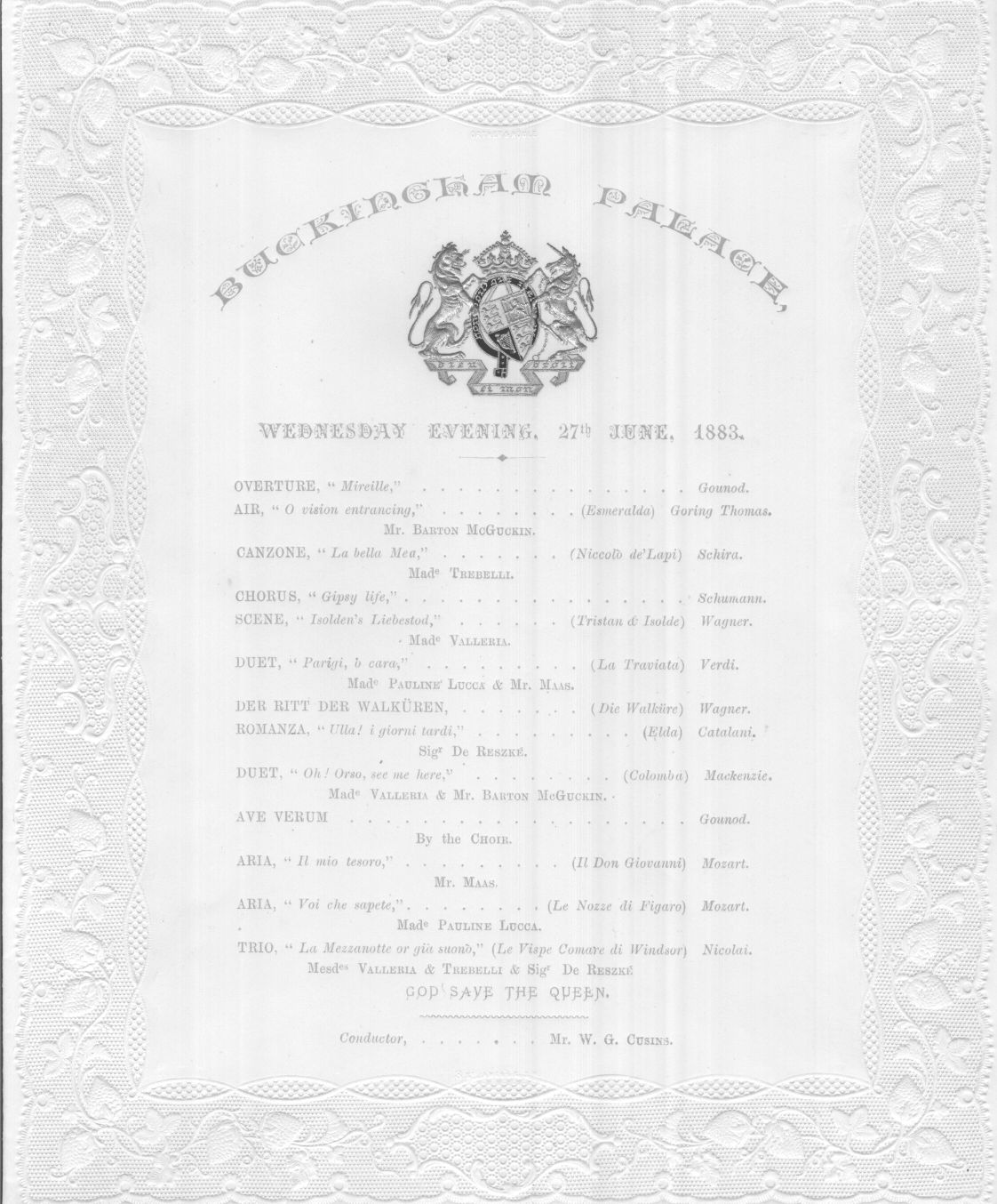 Beautiful programme for an evening concert at the Palace, — Sophie Dupré Autographs