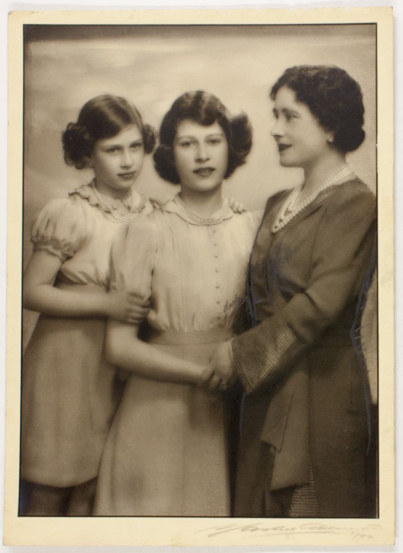 (1900-2002, Queen of George VI), and her daughters ELIZABETH II (1926-2022, Longest Serving Monarch of Great Britain)] & MARGARET (Rose, 1930-2002, Princess, Countess of Snowdon)] — Sophie Dupré Autographs