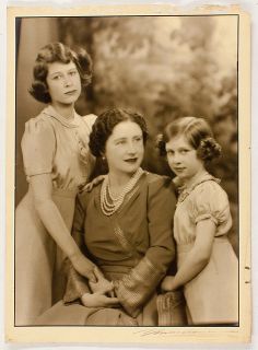 (1900-2002, Queen of George VI), and her daughters ELIZABETH II (1926-2022, Longest Serving Monarch of Great Britain) & MARGARET (Rose, 1930-2002, Princess, Countess of Snowdon)] — Sophie Dupré Autographs