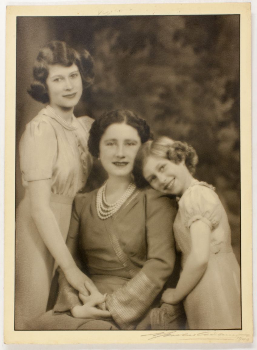 (1900-2002, Queen of George VI) and her daughters ELIZABETH II (1926-2022, Longest Serving Monarch of Great Britain) & MARGARET (Rose, 1930-2002, Princess, Countess of Snowdon)] — Sophie Dupré Autographs