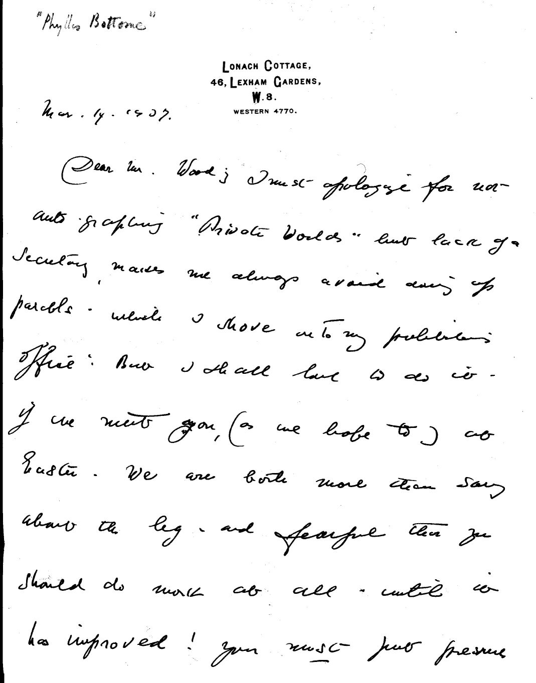 (Phyllis Forbes Dennis, 1884-1963, British Novelist and short story Writer who wrote under her birth name, Phyllis Bottome) — Sophie Dupré Autographs