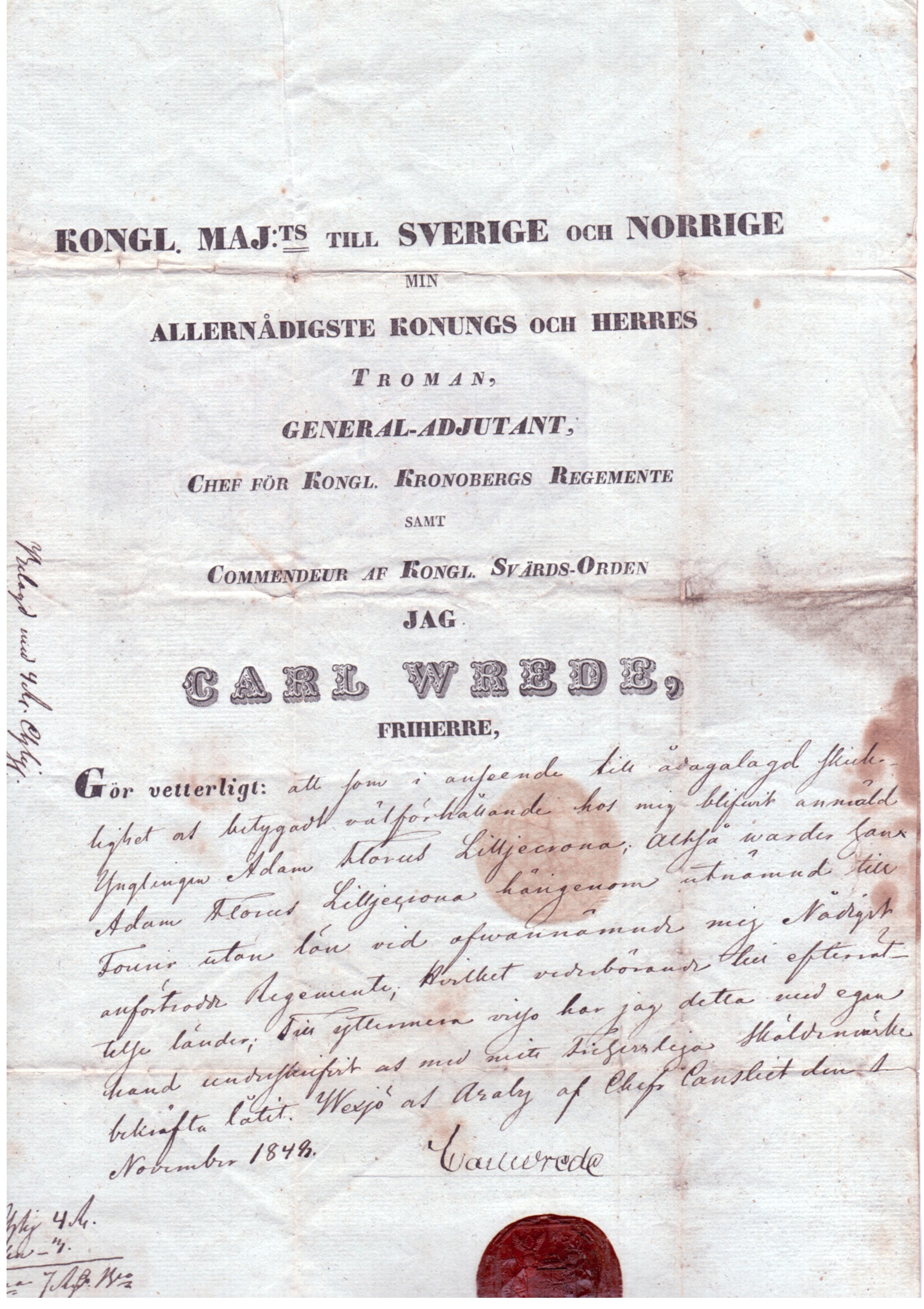 (Carl Henrik, Baron of Elim, 1787-1858, Swedish Adjutant-General) — Sophie Dupré Autographs