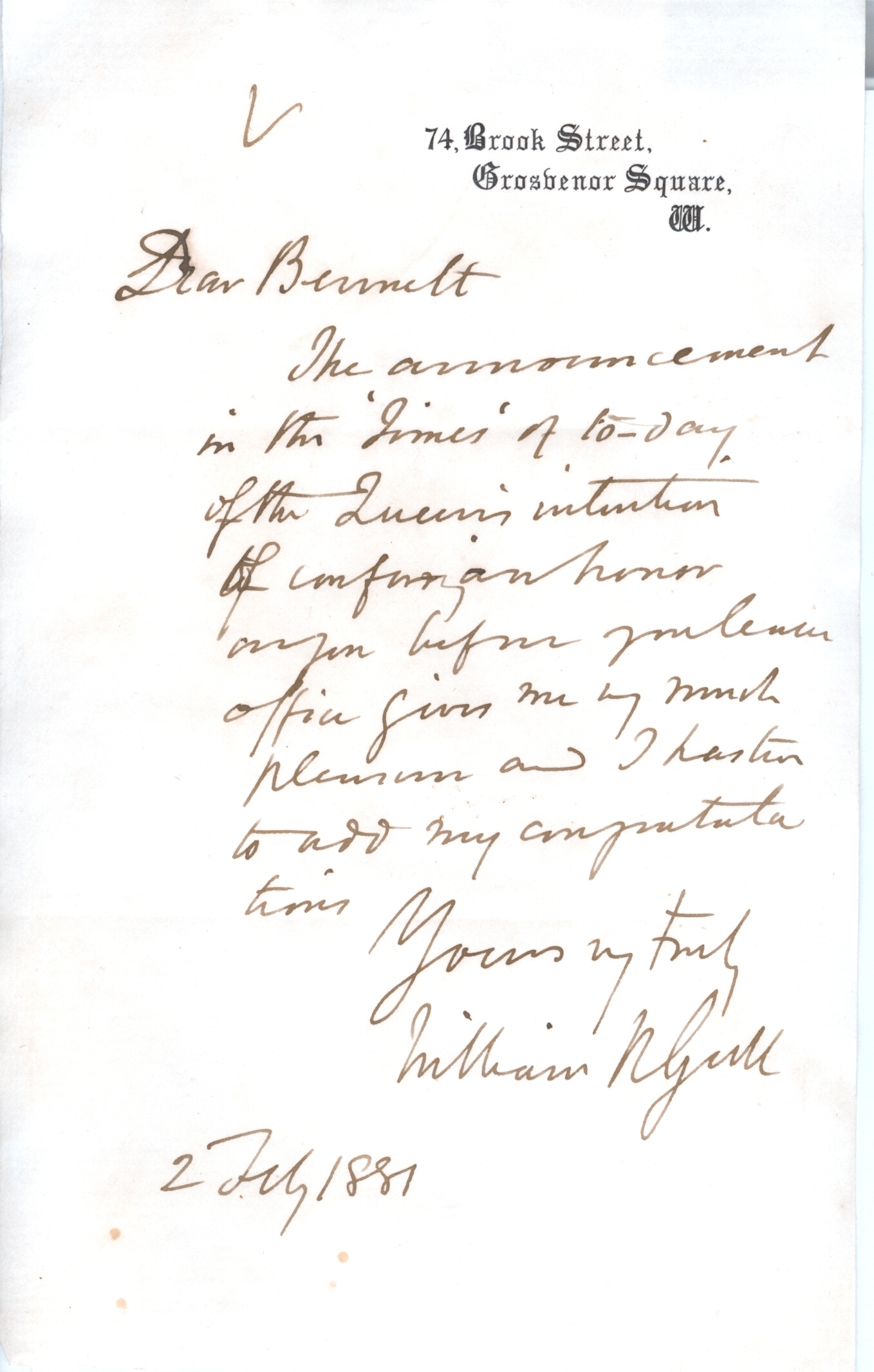 (Sir William Withey, 1816-1890, Physician to Queen Victoria, suspected to be 'Jack the Ripper') — Sophie Dupré Autographs