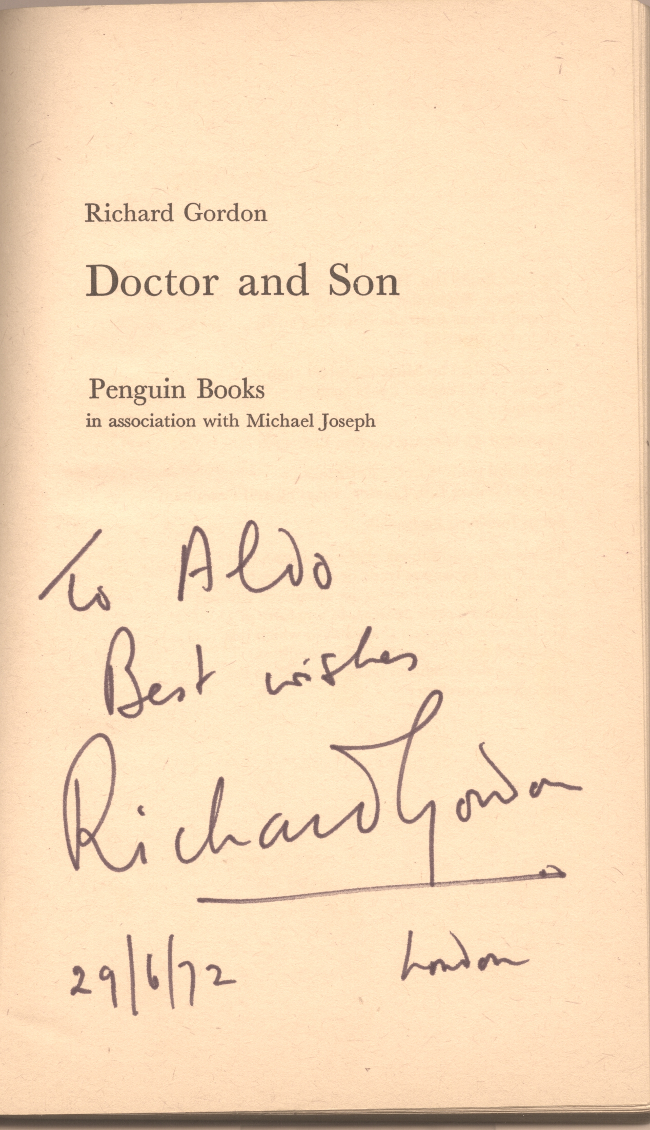 (Richard, b. 1921, pen name of Gordon Stanley Ostlere, Surgeon, Anaesthetist. and Novelist) — Sophie Dupré Autographs
