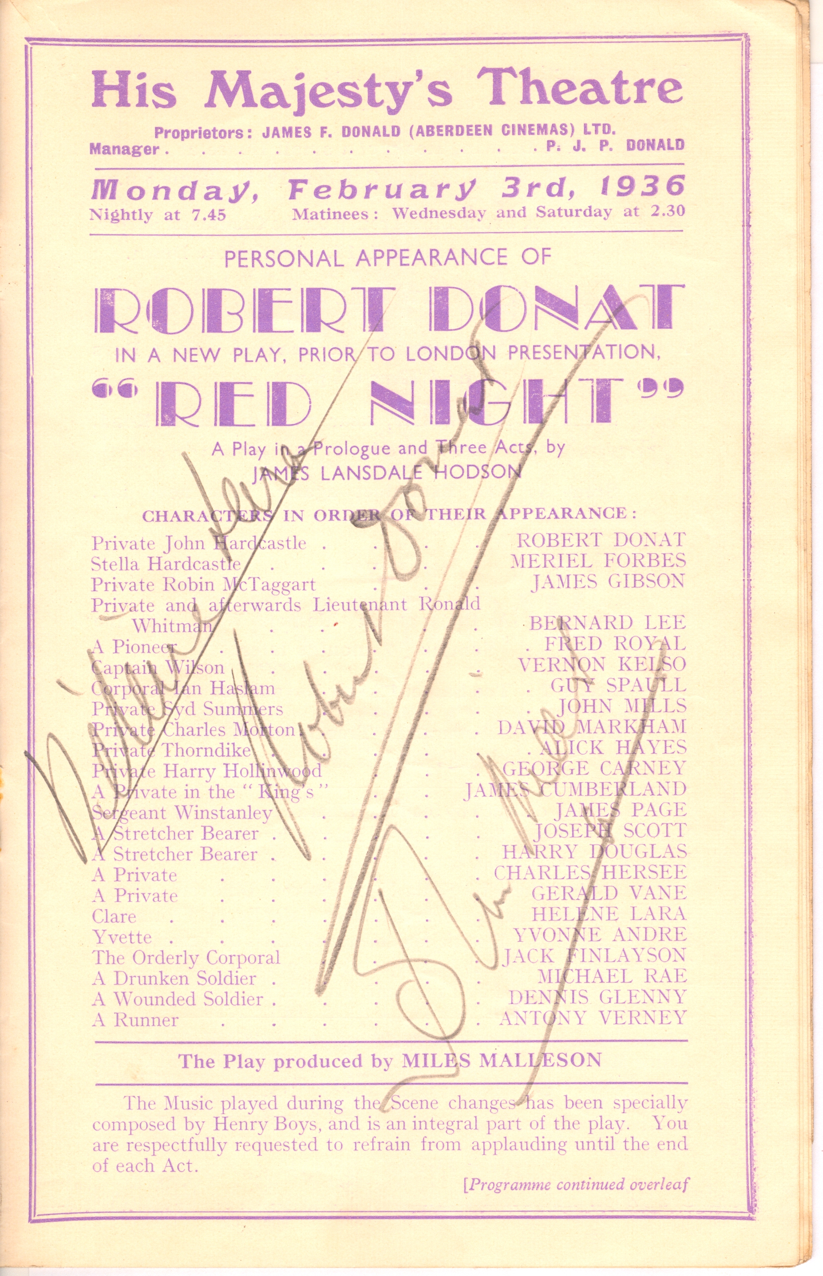 (Robert, 1905-1958, Actor), Sir John MILLS (1908-2005, British Leading Actor) and Hélène LARA (Actress, known for the Three Musketeers, 1932) — Sophie Dupré Autographs