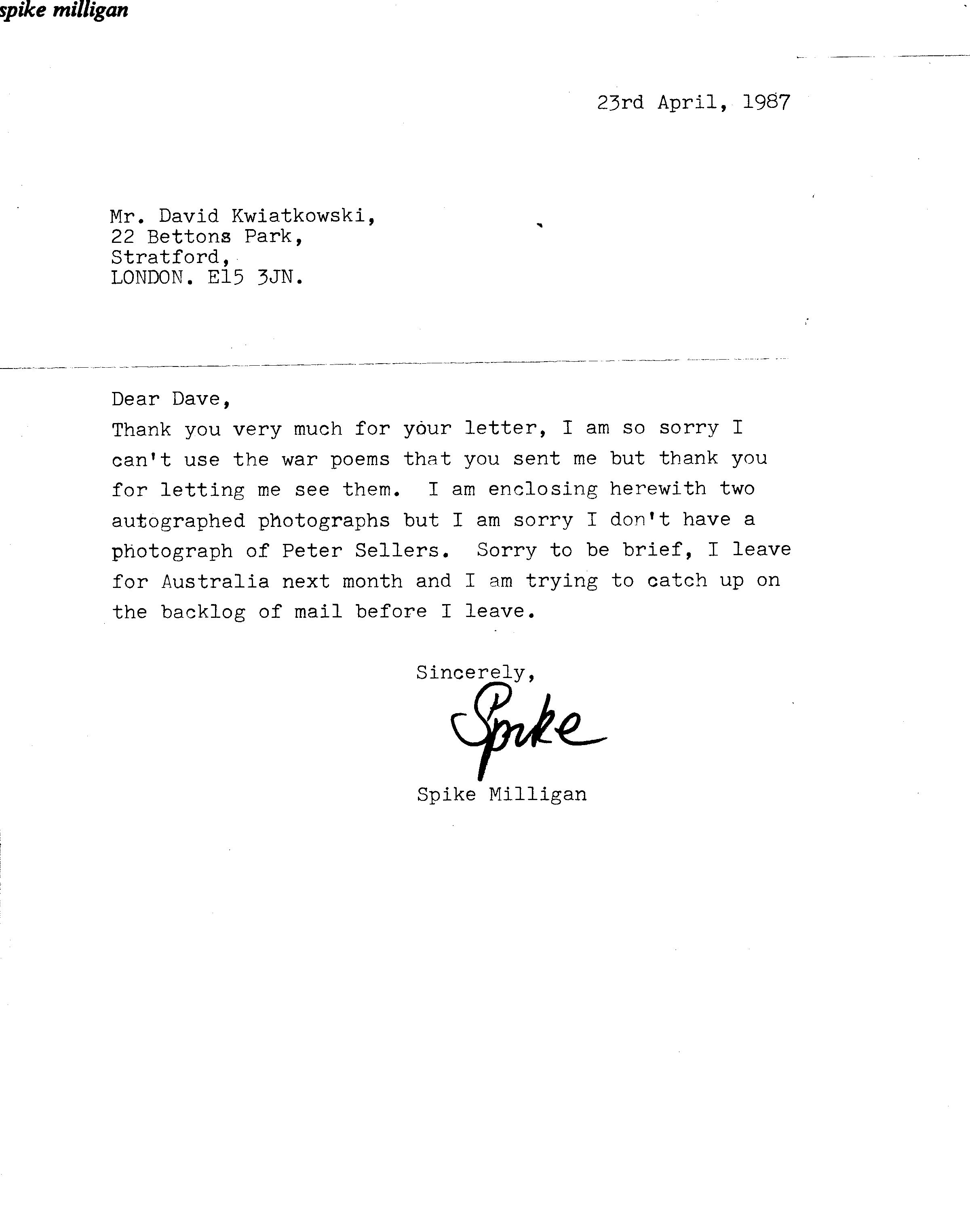(Spike, 1918-2002, Comedian, Writer, Musician, Poet, Playwright and Actor) — Sophie Dupré Autographs