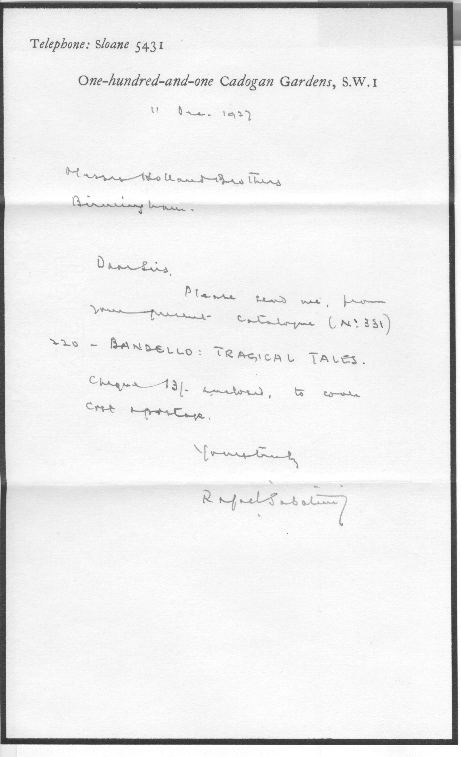 (Rafael, 1875-1950, Novelist) — Sophie Dupré Autographs