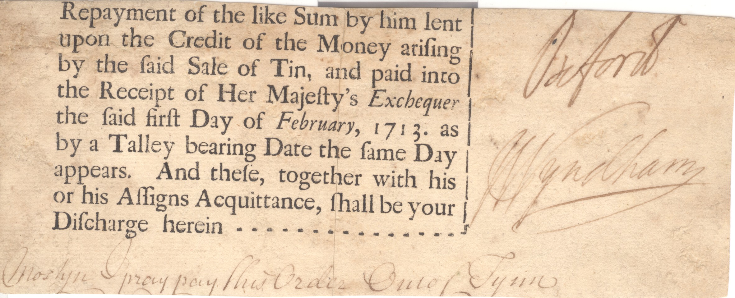 (Sir William, 3rd Baronet, 1688-1740 Tory Statesman, Secretary at War and Chancellor of the Exchequer for Queen Anne) and the 1st Earl of OXFORD (Robert Harley, 1661-1724, Lord Treasurer under Queen Anne) — Sophie Dupré Autographs