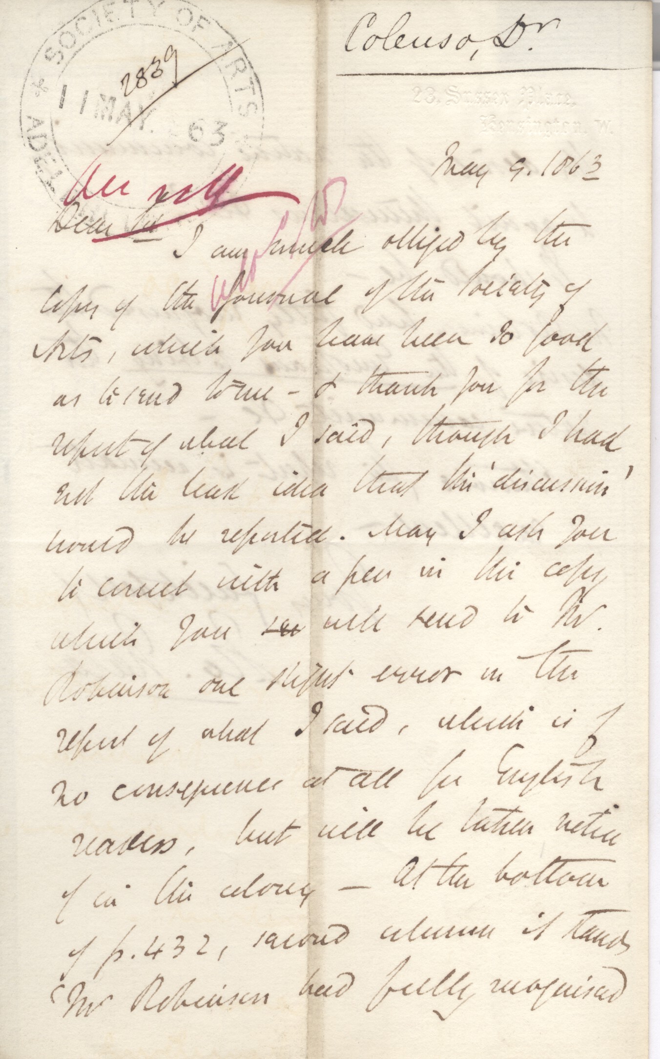 (John William, 1814-1883, Bishop of Natal from 1853) — Sophie Dupré Autographs