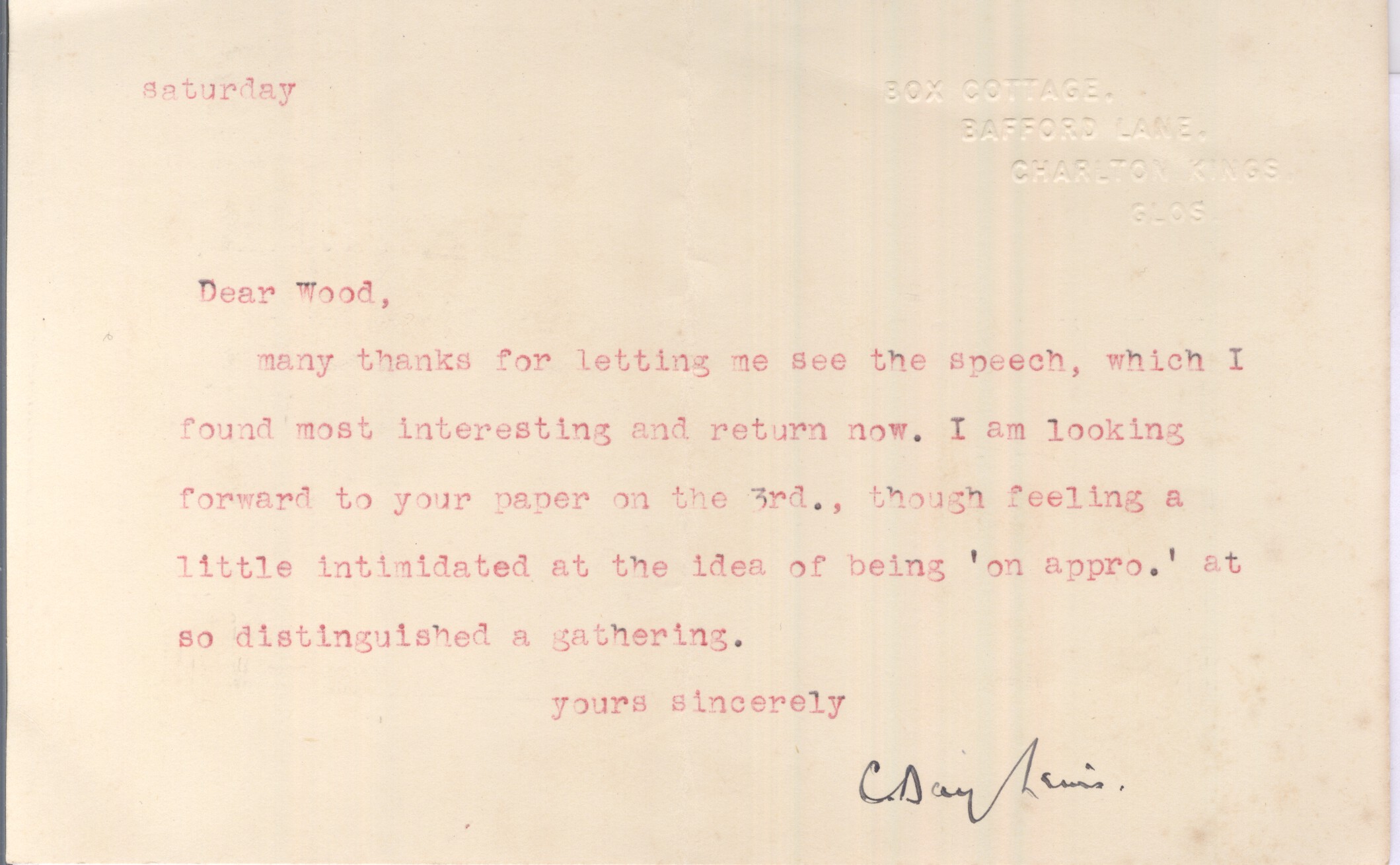 (Cecil, 1904-1972, from 1968 Poet Laureate) — Sophie Dupré Autographs