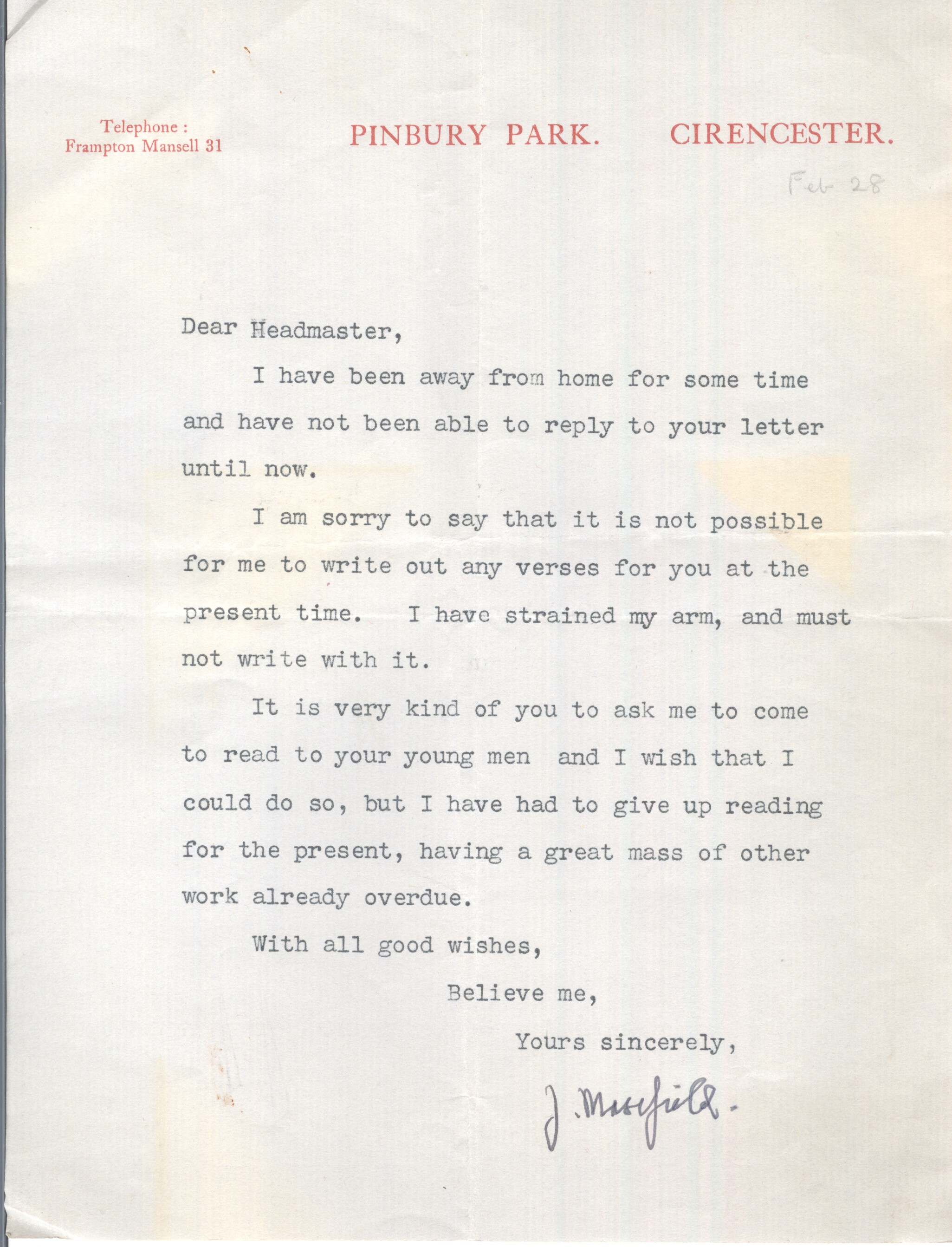 (John, 1878-1967, Poet Laureate) — Sophie Dupré Autographs