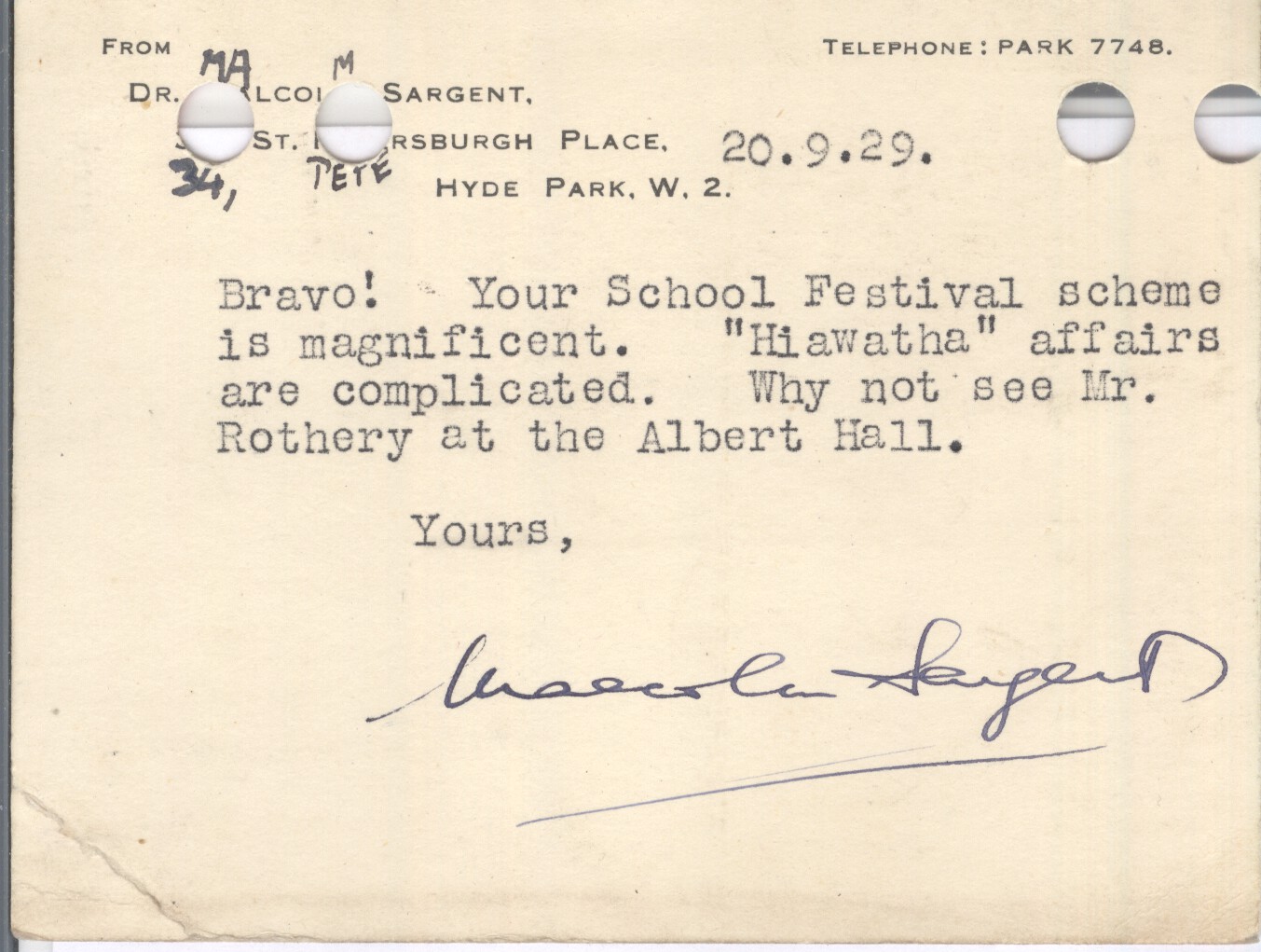 (Sir Malcolm, 1895-1967, Conductor) — Sophie Dupré Autographs