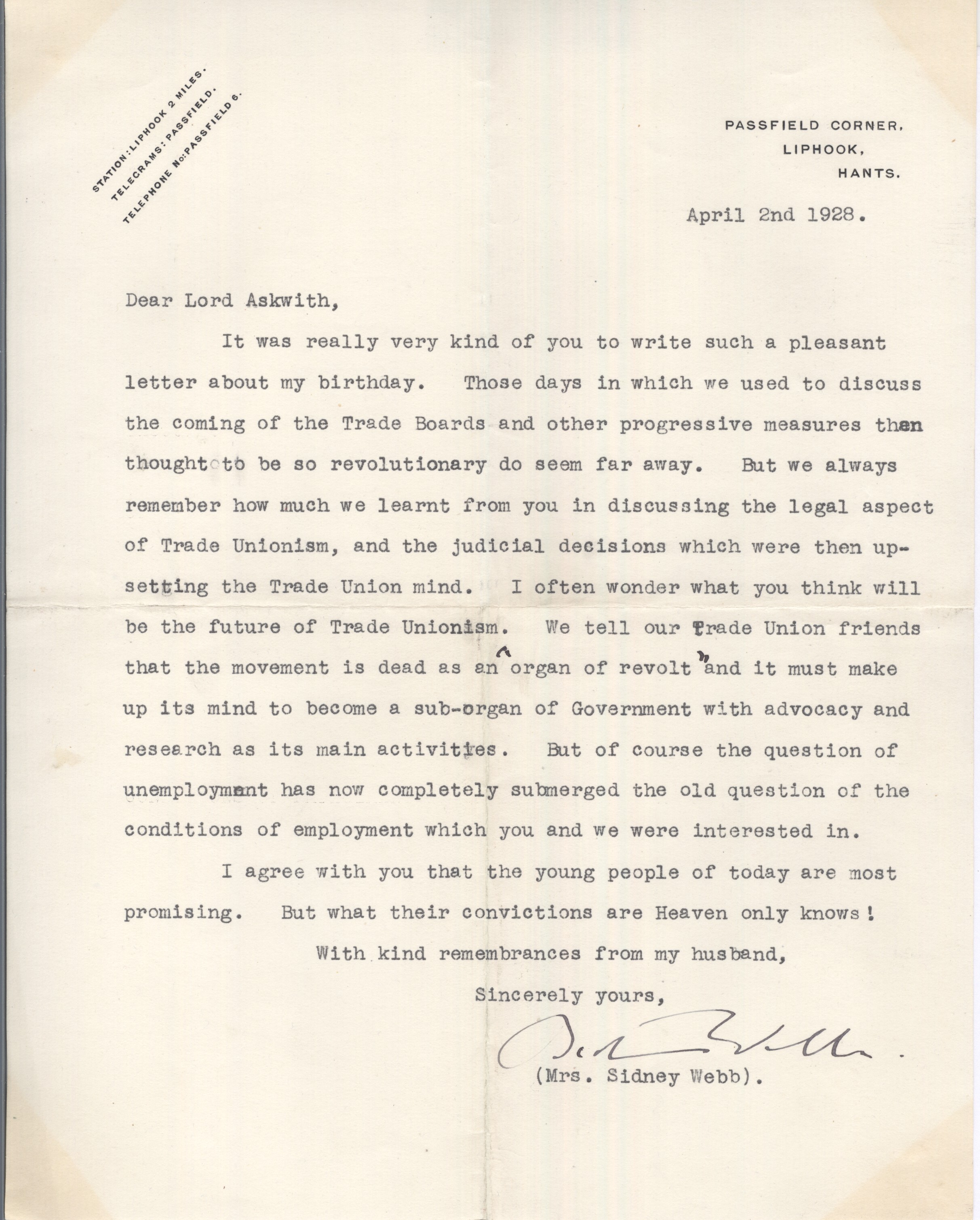 (Beatrice, 1858-1943, Sociologist, Economist and Reformer, wife of Sidney) — Sophie Dupré Autographs