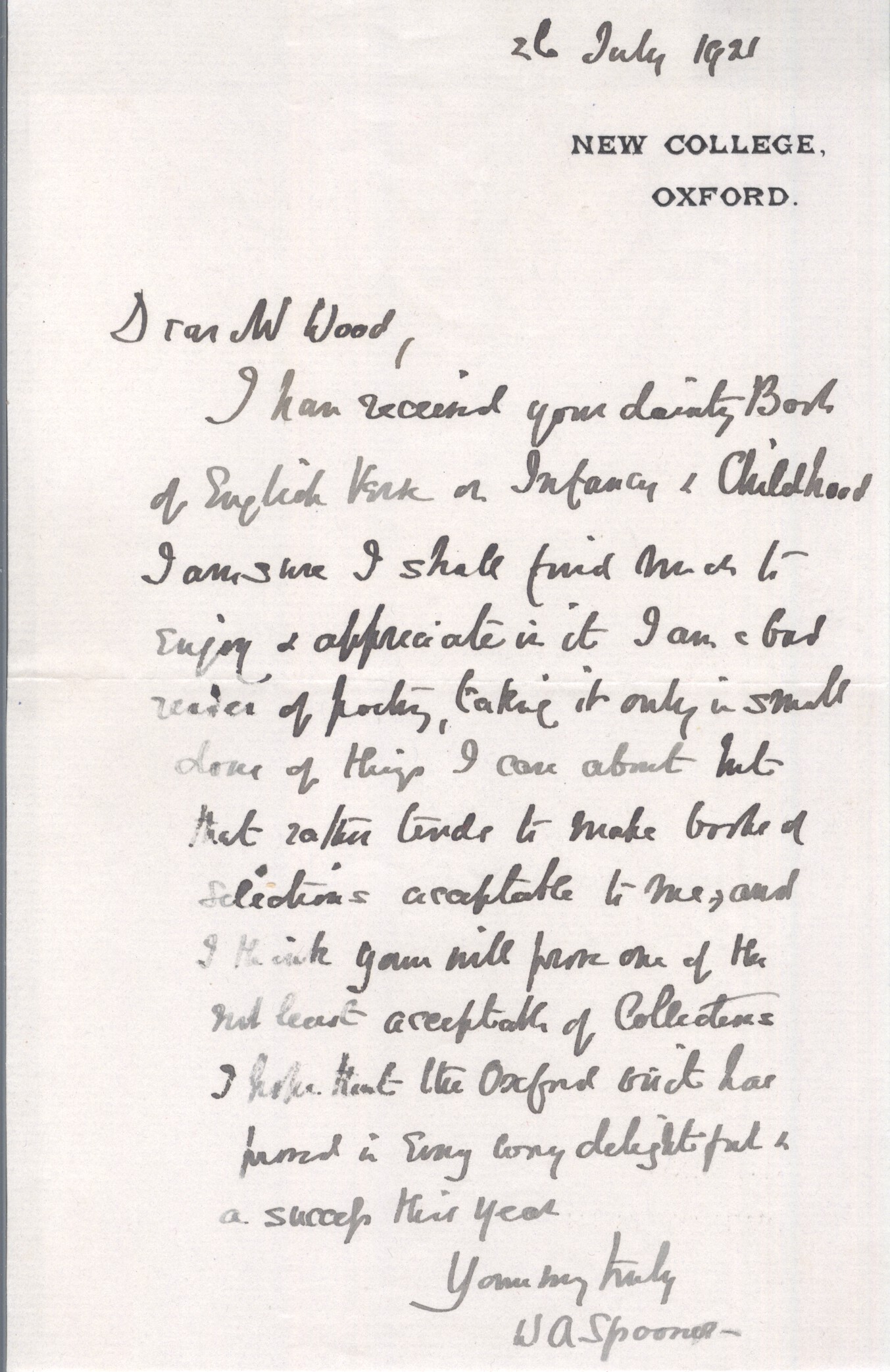(William A., 1844-1930, Theologian & Educationalist, Originator of the 'Spoonerism') — Sophie Dupré Autographs