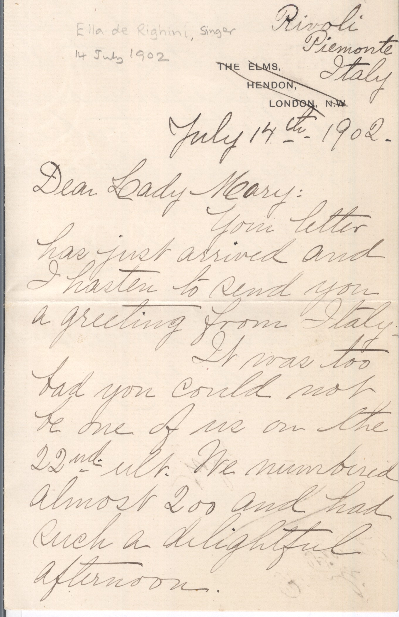 (Ella Russell-de, 1864-1935, American born English Soprano) — Sophie Dupré Autographs