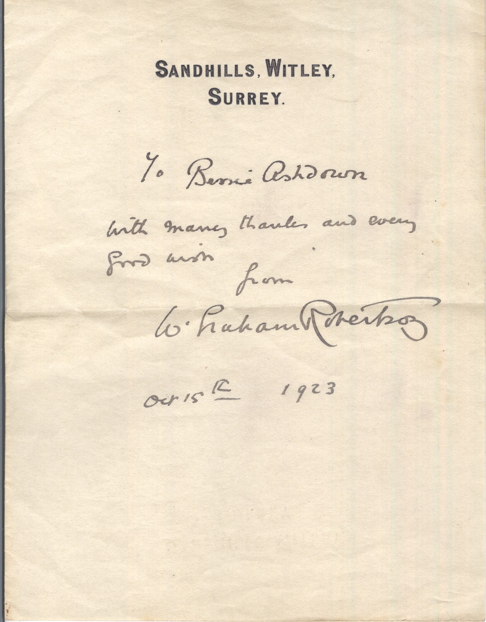 (Walford Graham, 1866-1948, Painter, Illustrator and Author) — Sophie Dupré Autographs