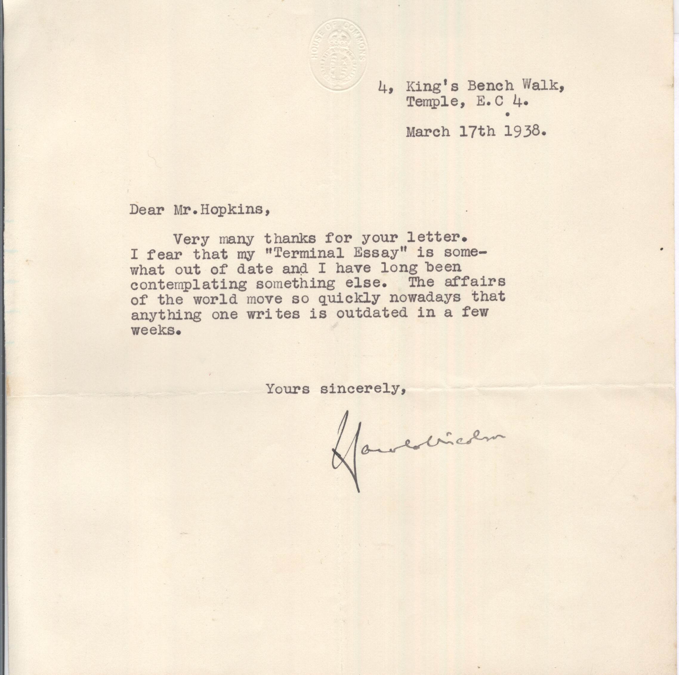 (Sir Harold, 1886-1968, Diplomatist, Author & Critic, husband of Vita SACKVILLE-WEST) — Sophie Dupré Autographs