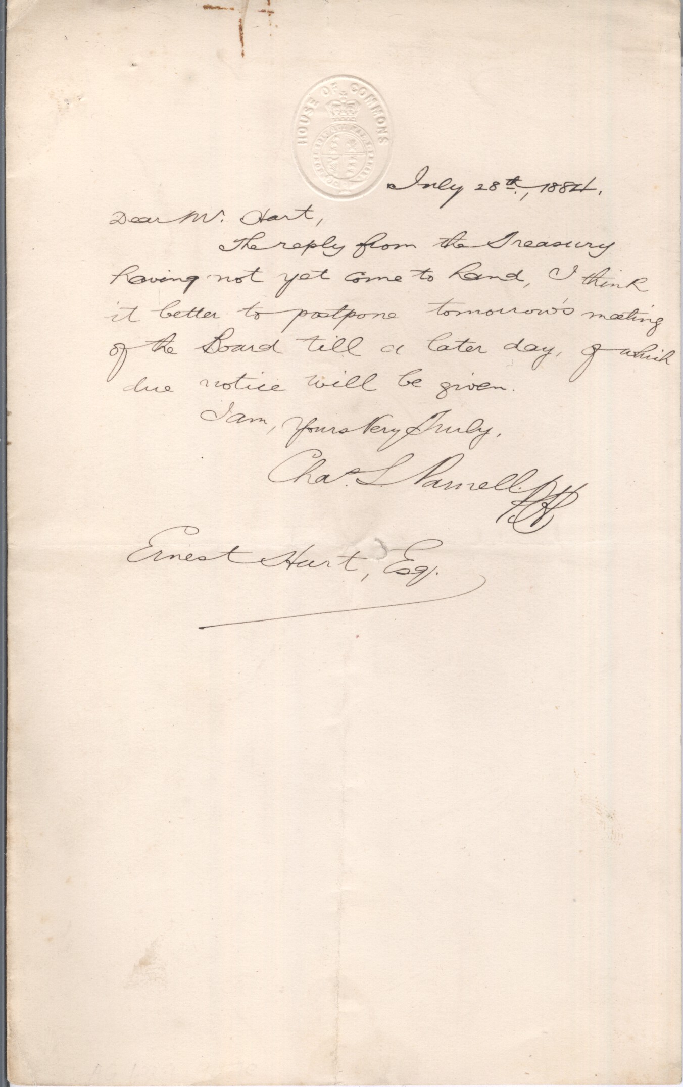 (Charles Stewart, 1846-1891, Irish Nationalist Leader, fighter for Home Rule)] — Sophie Dupré Autographs