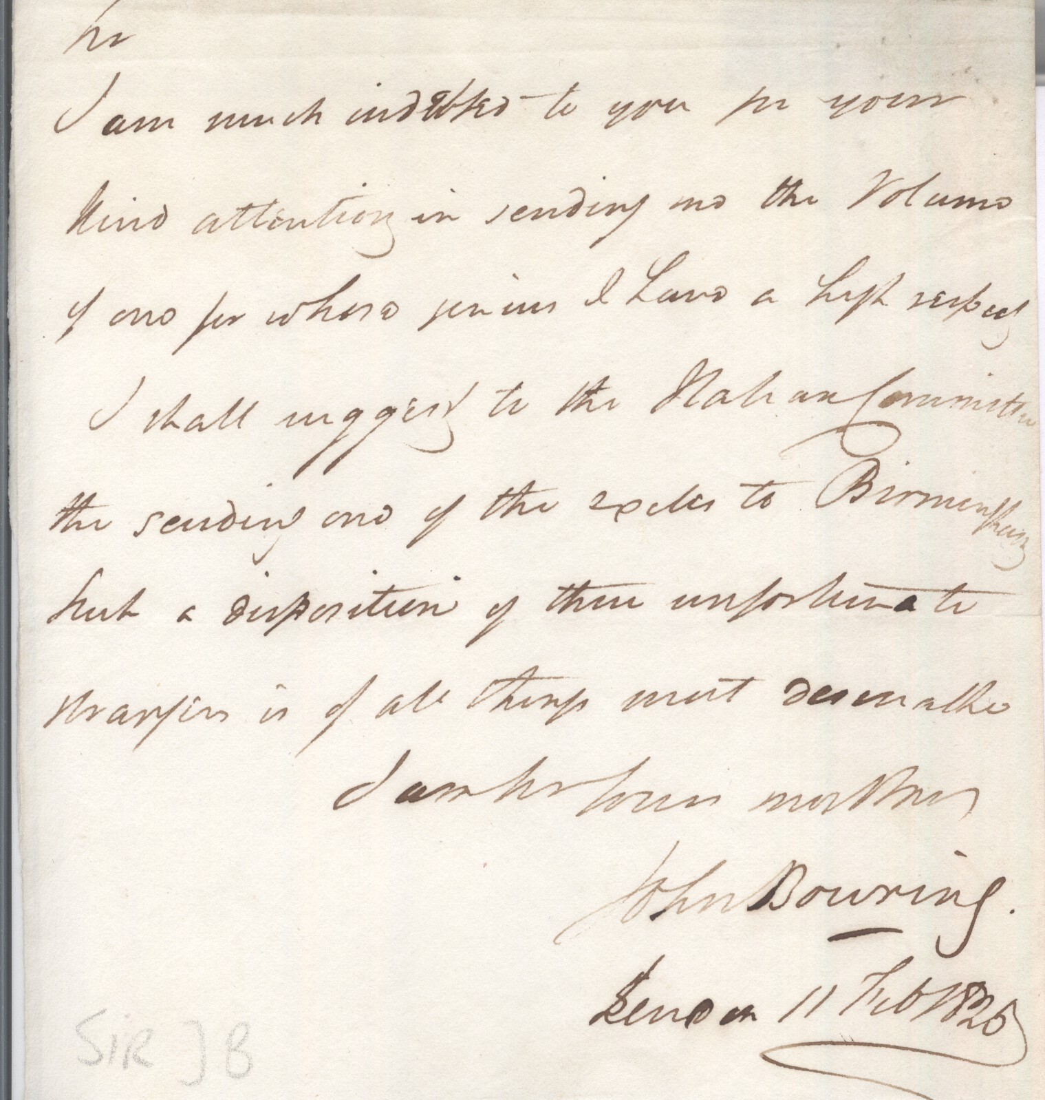 (Sir John, 1792-1872, M.P., F.R.S., Linguist, Governor and Ambassador, opened up trade with King Mongkut of Siam, favourite pupil of Jeremy Bentham) — Sophie Dupré Autographs