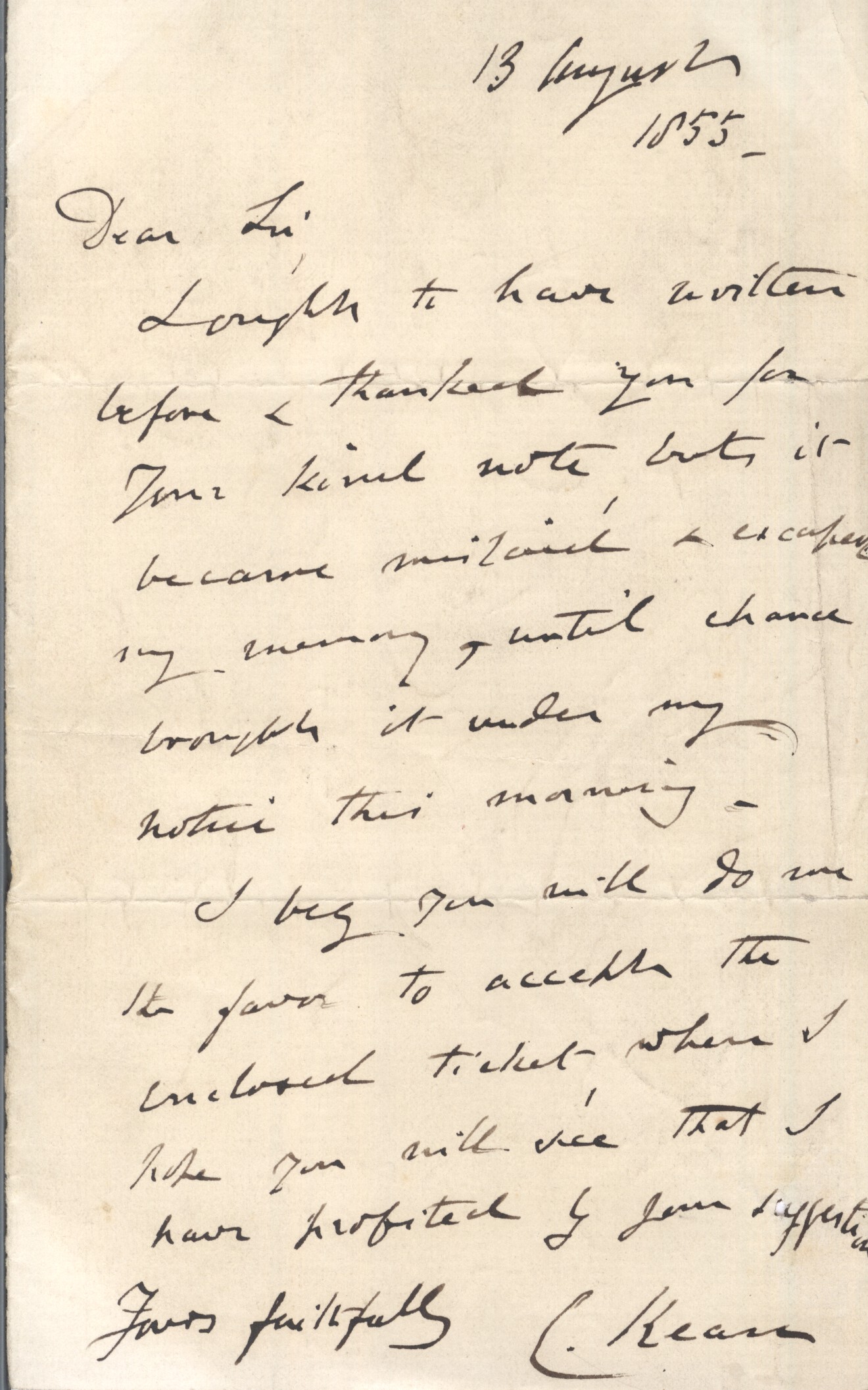 (Charles, 1811-1868, Shakespearean Actor) — Sophie Dupré Autographs