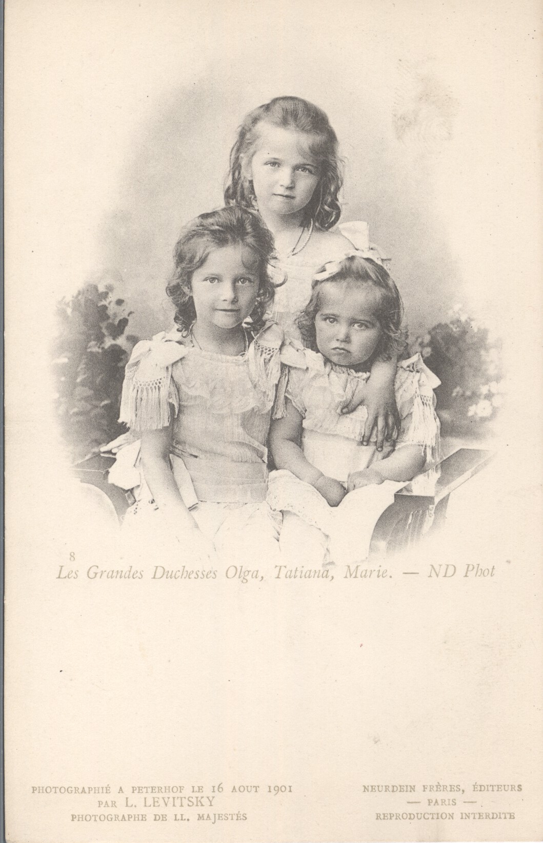 (1895-1918, Grand Duchess of Russia, daughter of Tsar Nicholas II) & her sisters TATIANA (1897-1918) & MARIA (1899-1918)] — Sophie Dupré Autographs