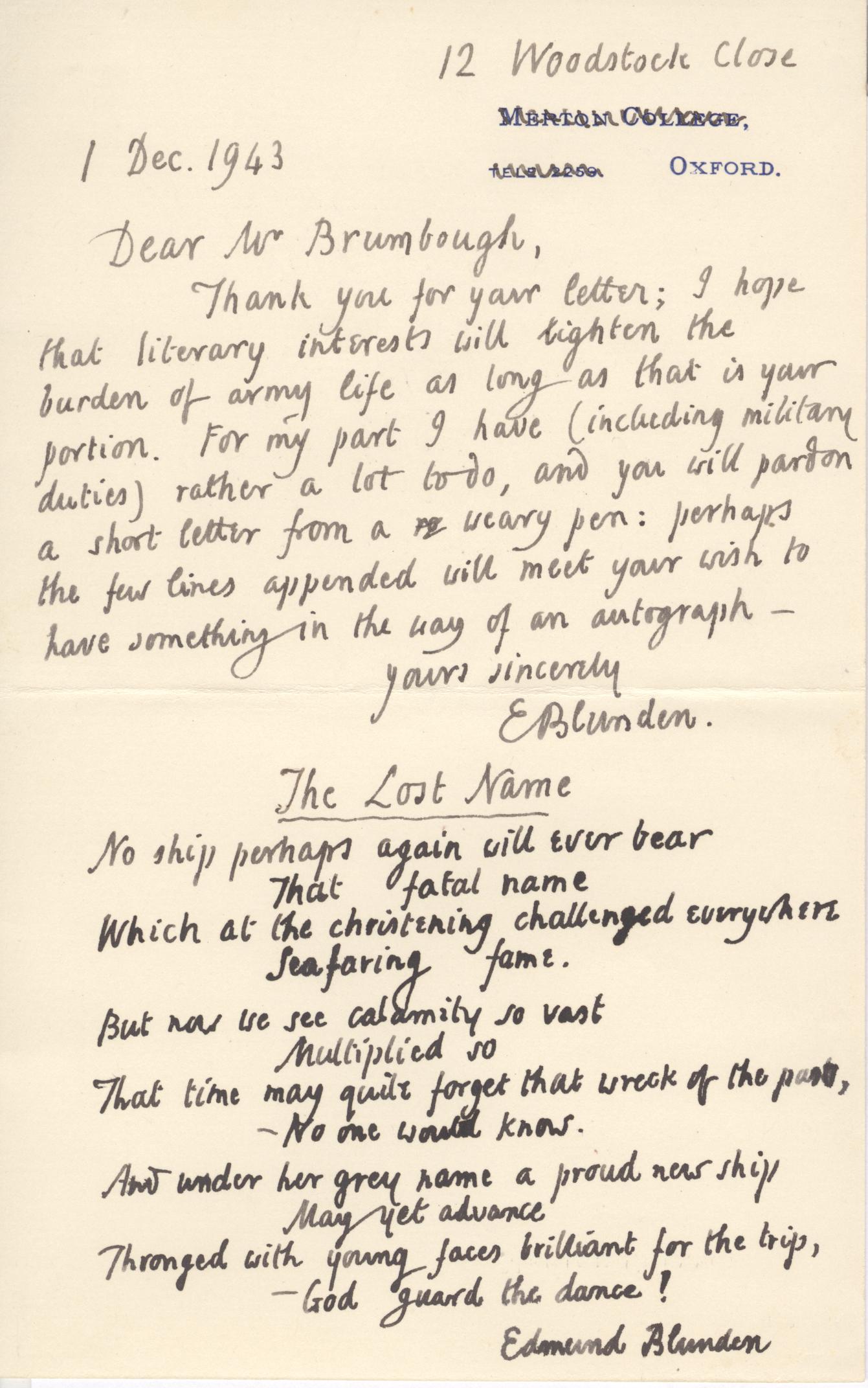 (Edmund, 1896-1974, Poet & Critic) — Sophie Dupré Autographs